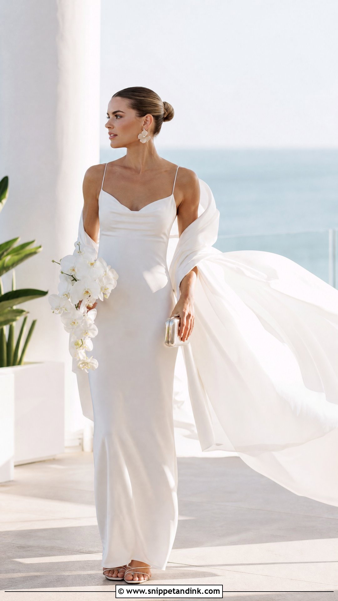 Slip Wedding Dress With Oversized Silk Shawl - Snippet and Ink - 25 Wedding Dress with Shawl Ideas