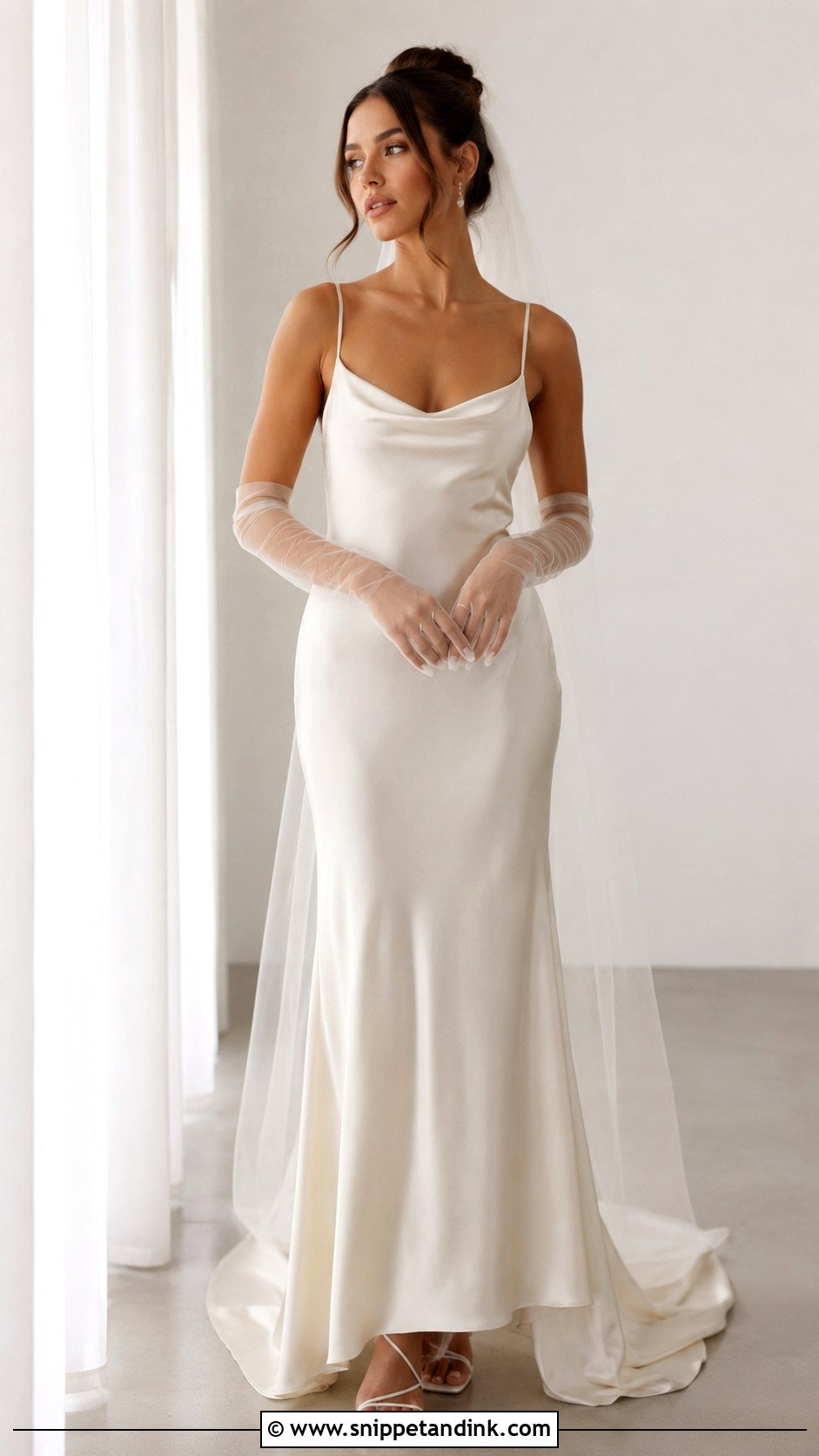 Slip Wedding Dress With Sheer Gloves - Snippet and Ink - 25 Wedding Dresses with Gloves
