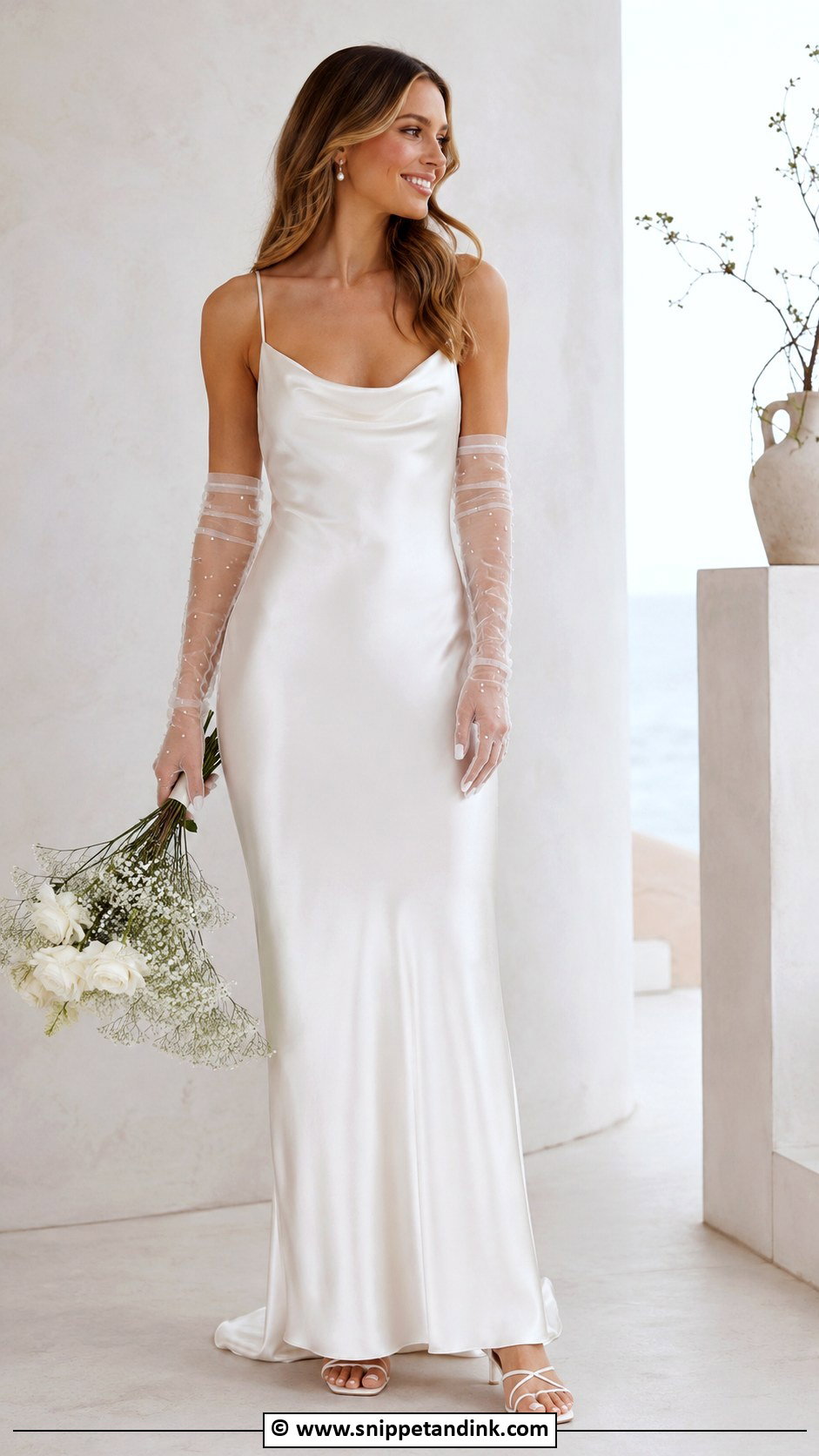 Slip Wedding Dress With Sheer Gloves - Snippet and Ink - 30 Wedding Dress with Gloves Ideas