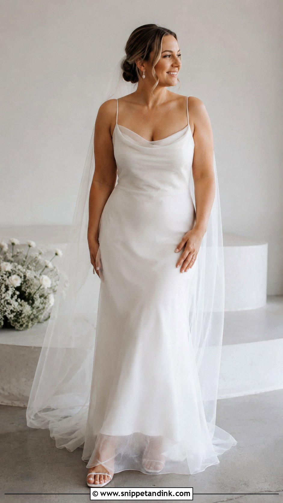 Slip Wedding Dress With Sheer Overlay - Snippet and Ink - 30 Midsize Wedding Dress Ideas