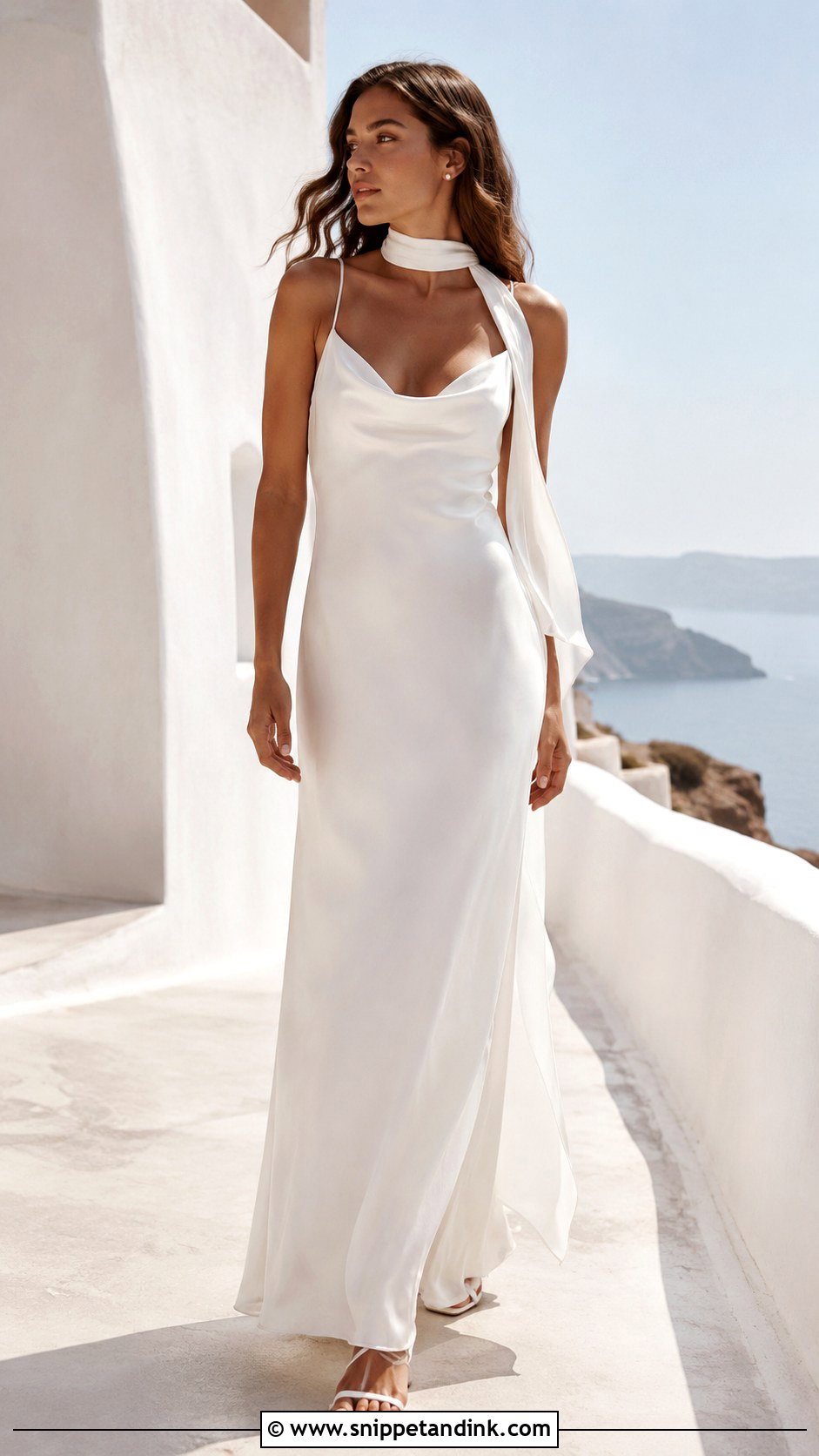 Slip Wedding Dress With Skinny Scarf - Snippet and Ink - 30 Wedding Dress with Scarf Ideas