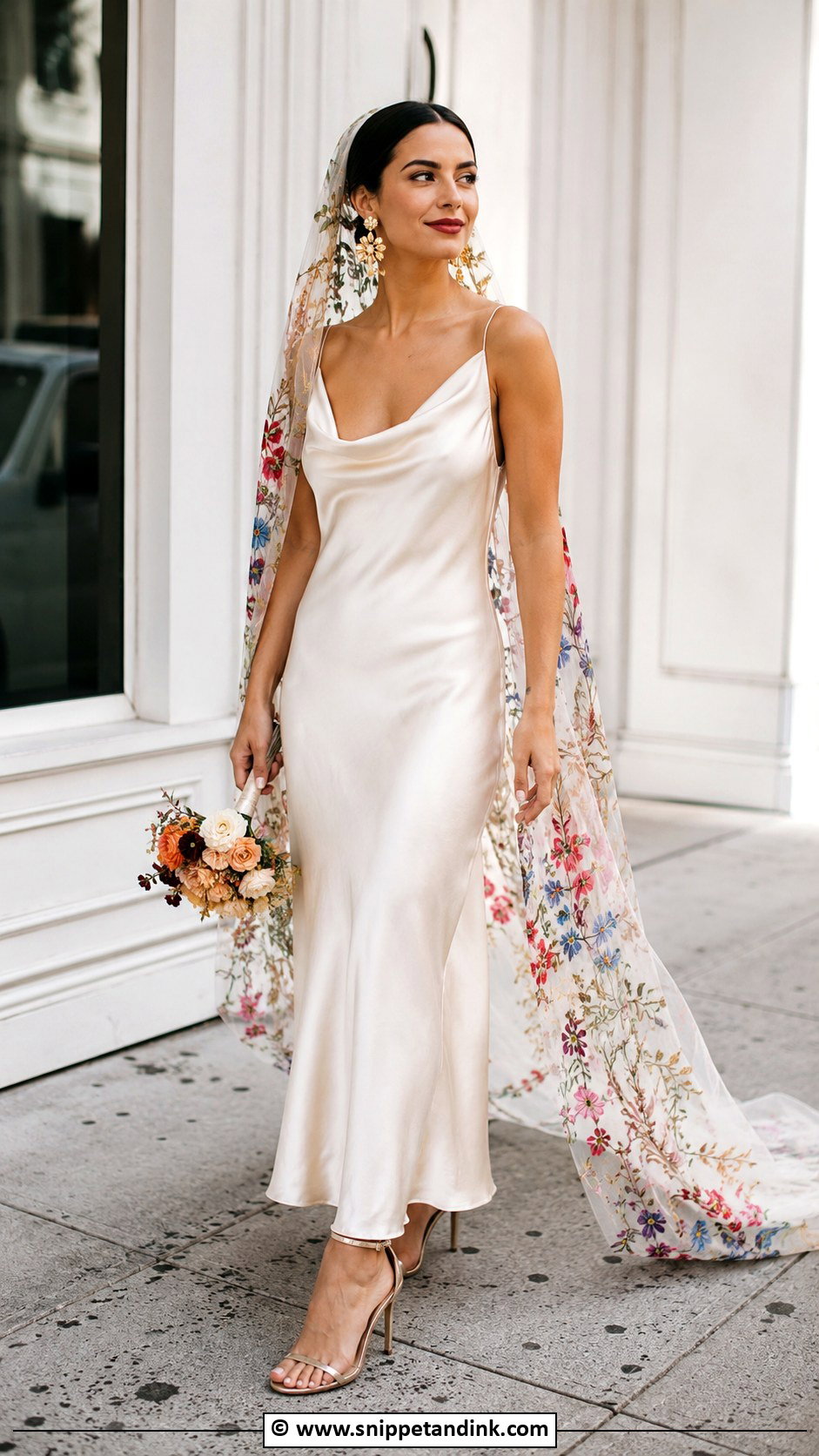 Slip Wedding Dress With Statement Accessories - Snippet and Ink - 25 Eclectic Wedding Dress Ideas