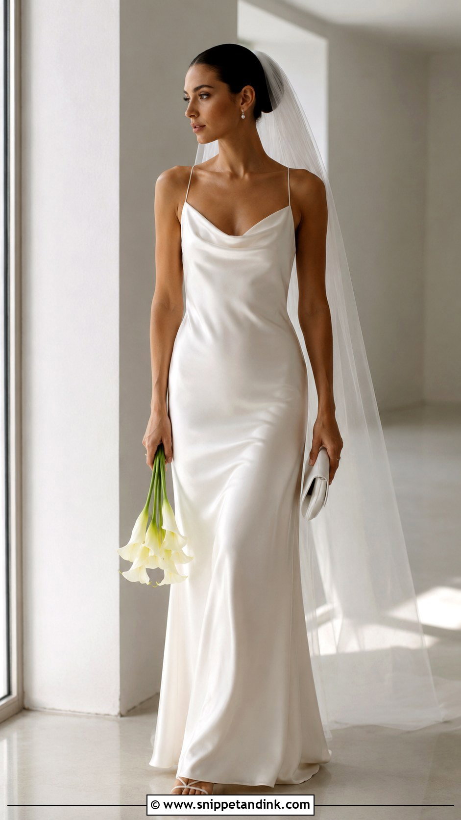 Slip Wedding Dress With Veil - Snippet and Ink - 20 Budget Wedding Dress Ideas