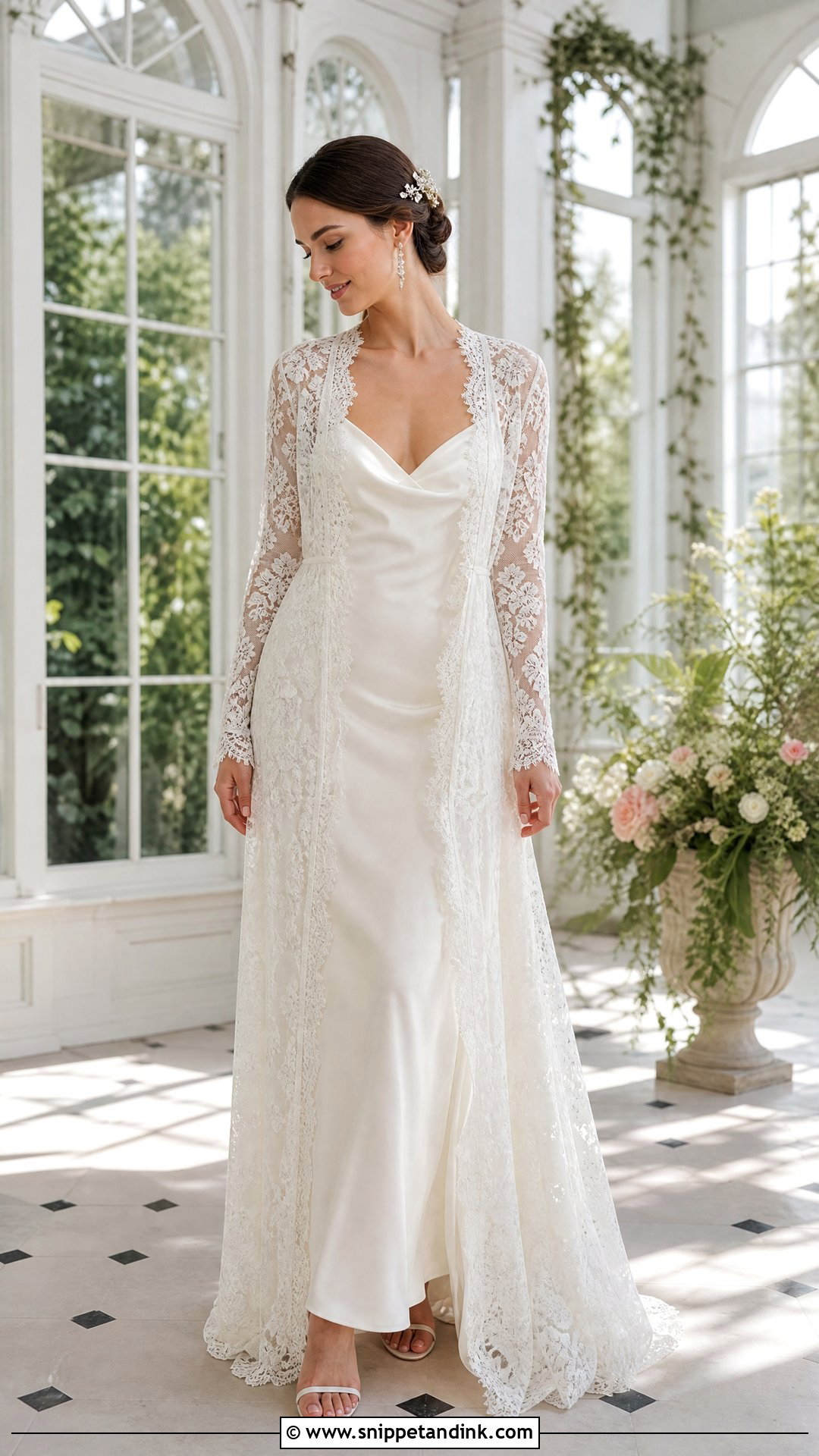 Slip Wedding Gown With Detachable Lace Coat - Snippet and Ink - 25 Two Way Wedding Gown Ideas
