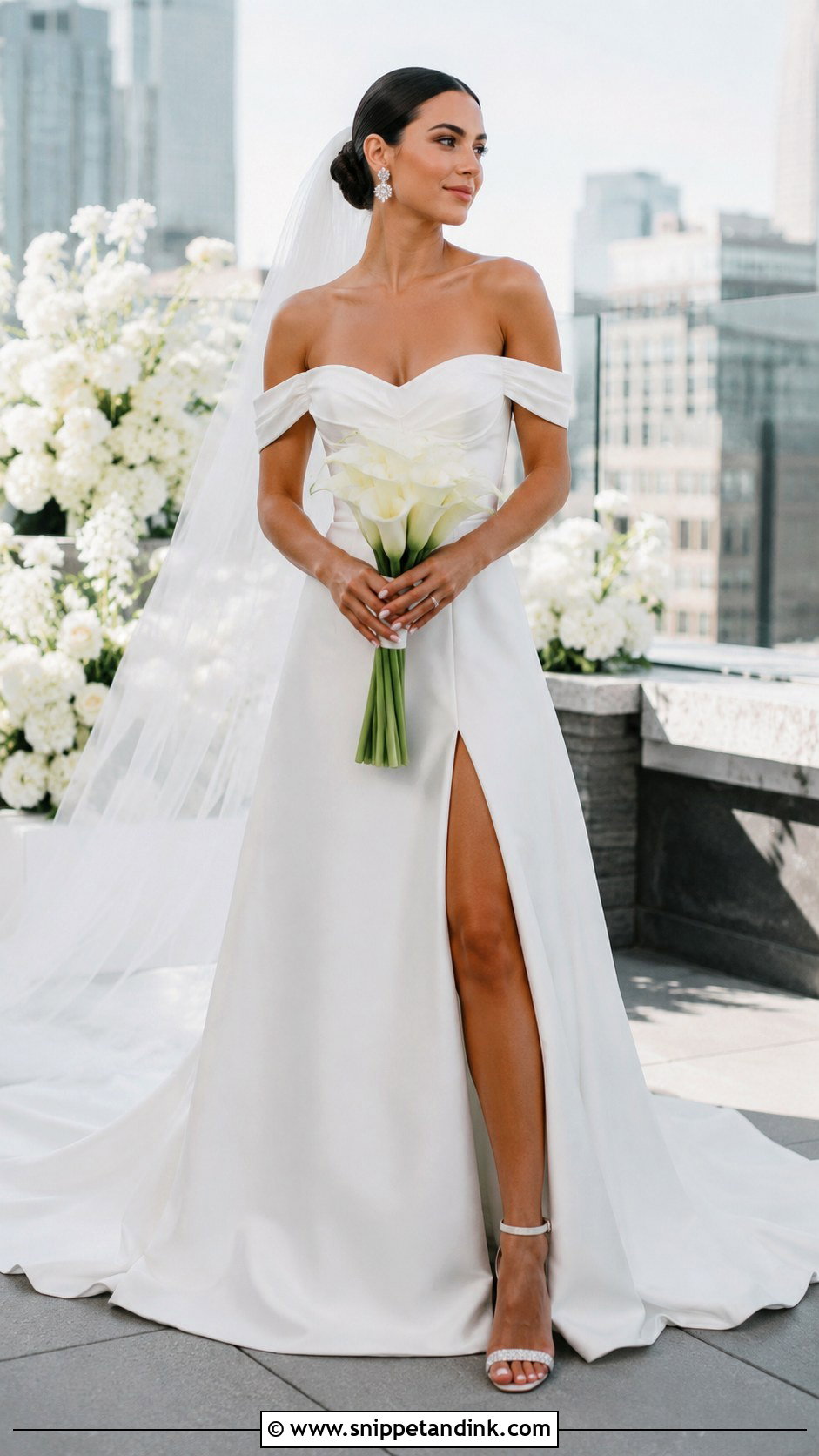 Slit A Line Off the Shoulder Wedding Dress - Snippet and Ink - 20 A Line Wedding Dress Off the Shoulder Ideas