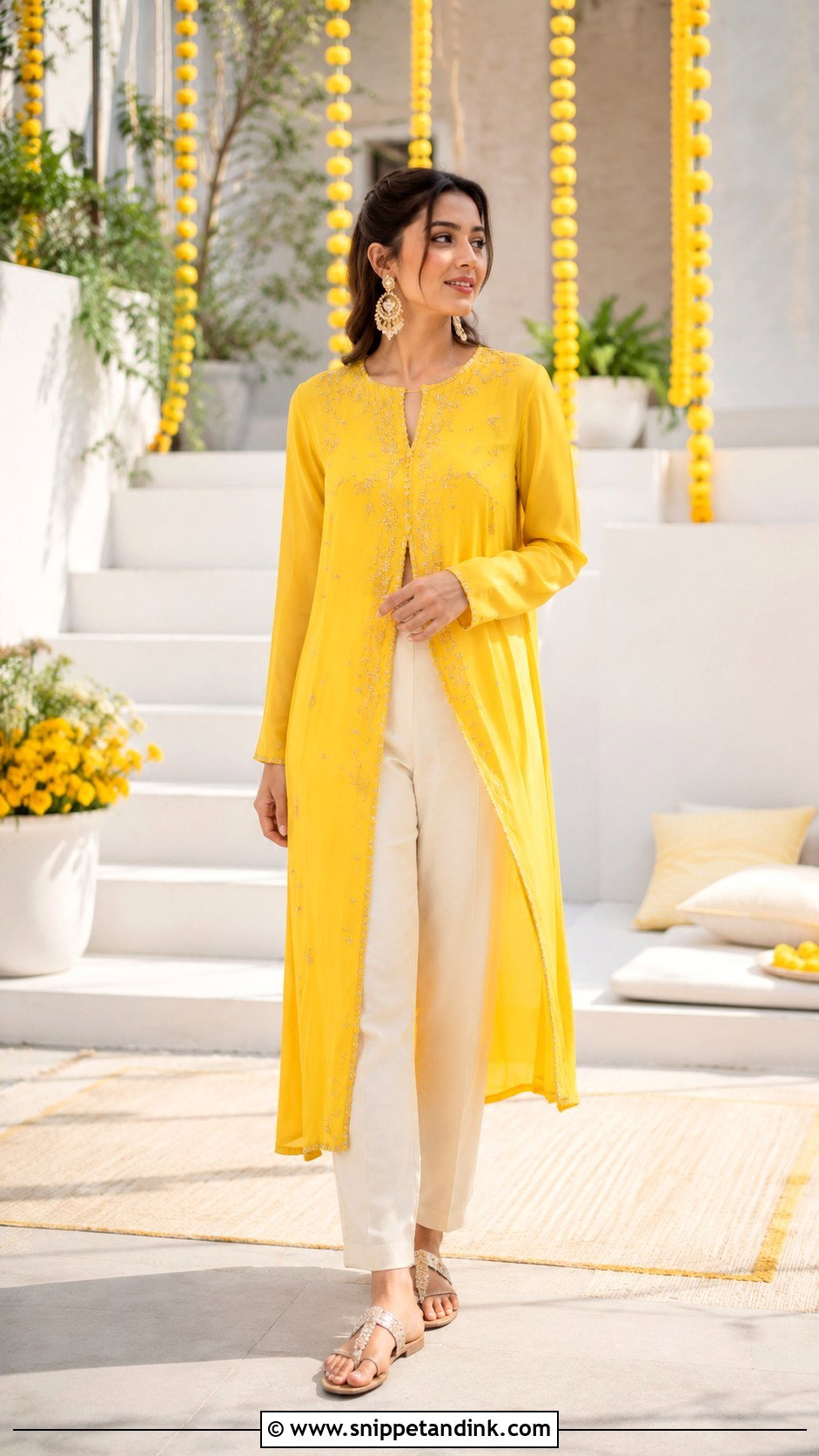 Slit Kurta And Trousers Haldi Outfit - Snippet and Ink - 25 Indo Western Haldi Outfit Ideas