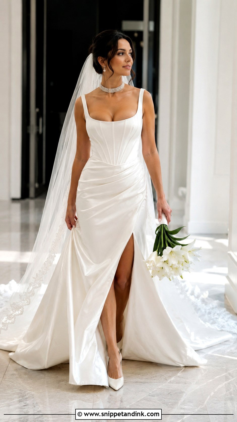 Slit Satin Wedding Dress - Snippet and Ink - 20 Barbra Palvin Wedding Dress Ideas