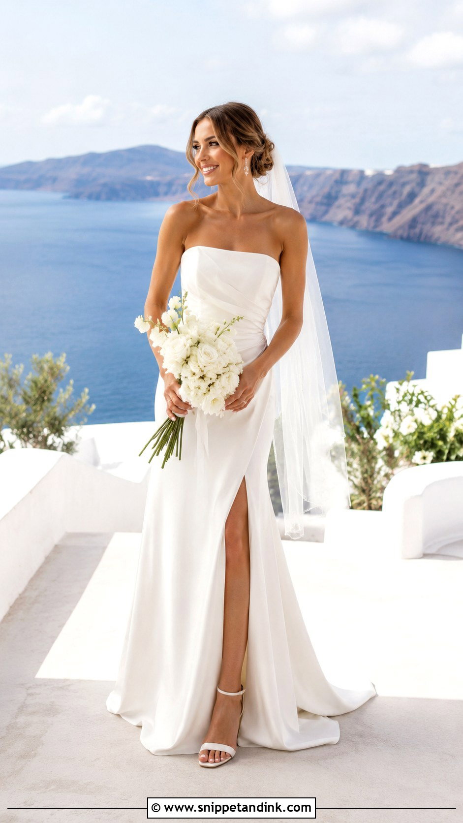 Slit Tube Wedding Dress With Bridal Sandals - Snippet and Ink - 20 Tube Wedding Dress Ideas