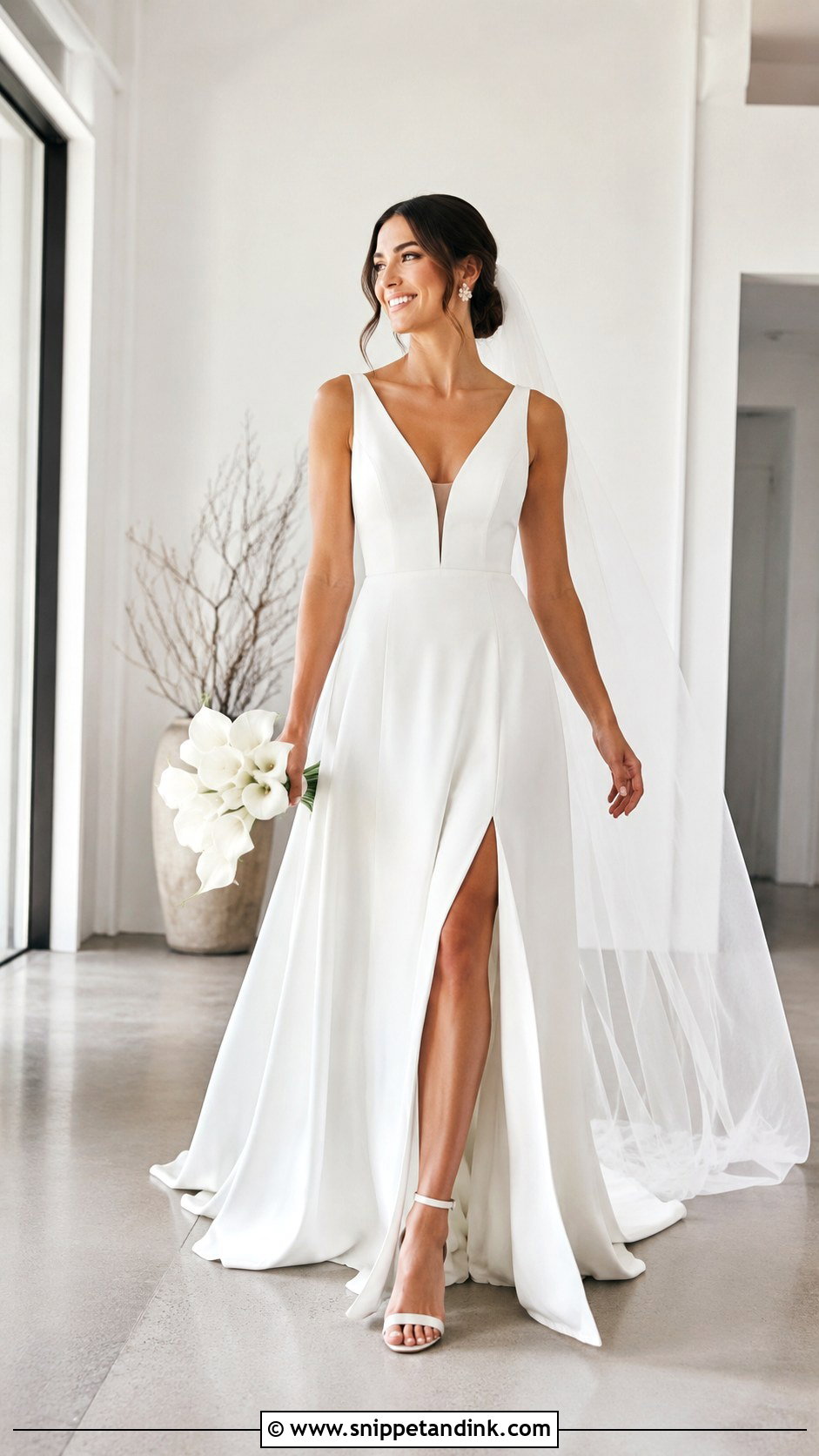 Slit V Neck A Line Wedding Dress - Snippet and Ink - 20 V Neck a Line Wedding Dress Ideas