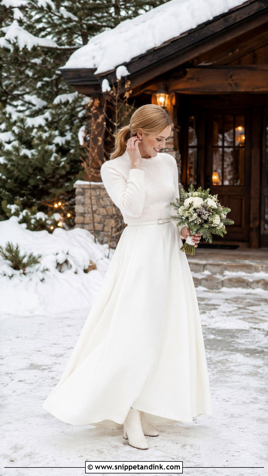 Snow Wedding Dress With Bridal Sweater - Snippet and Ink - 20 Snow Wedding Dress Ideas