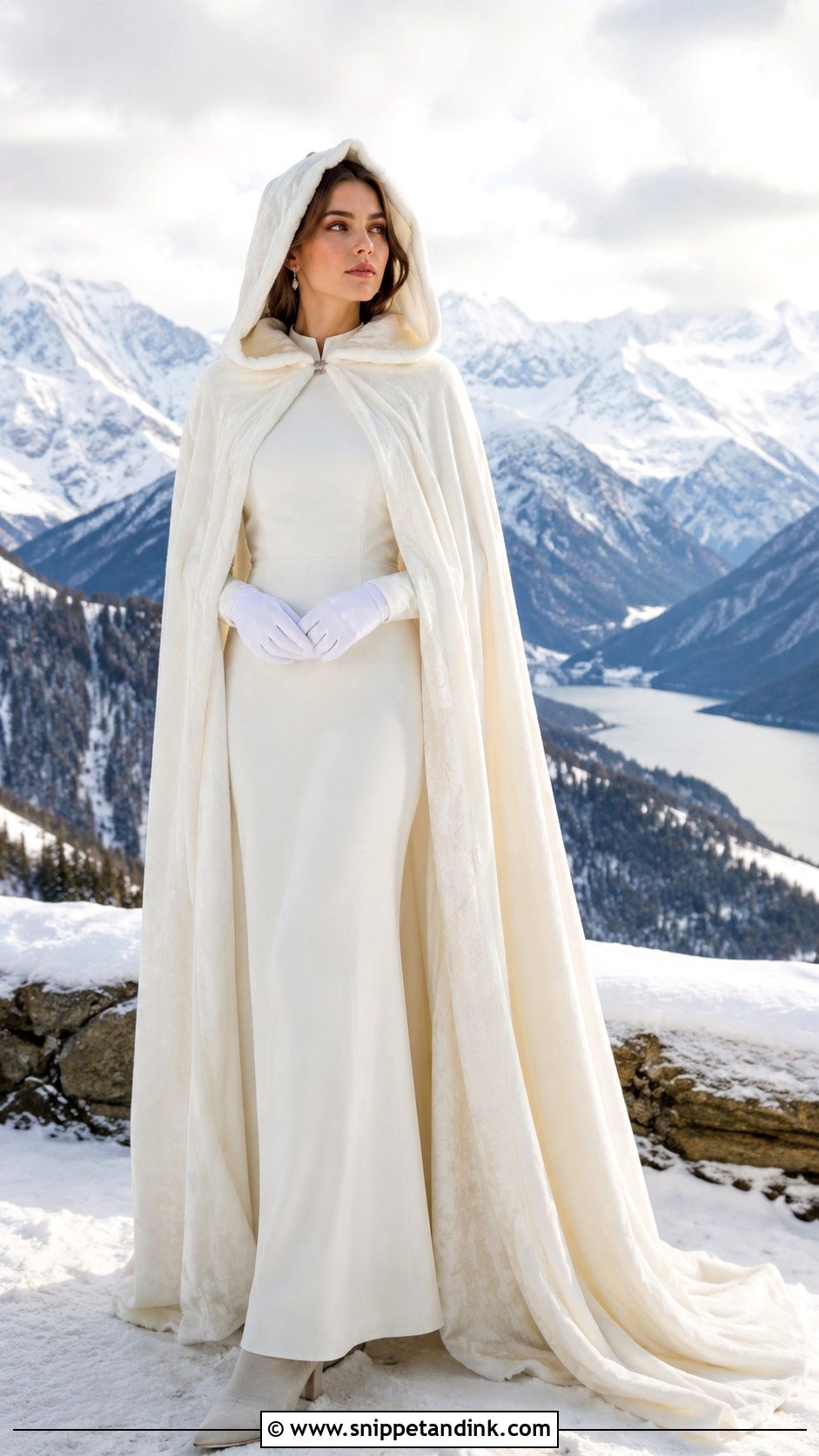 Snow Wedding Dress With Hooded Cape - Snippet and Ink - 20 Snow Wedding Dress Ideas