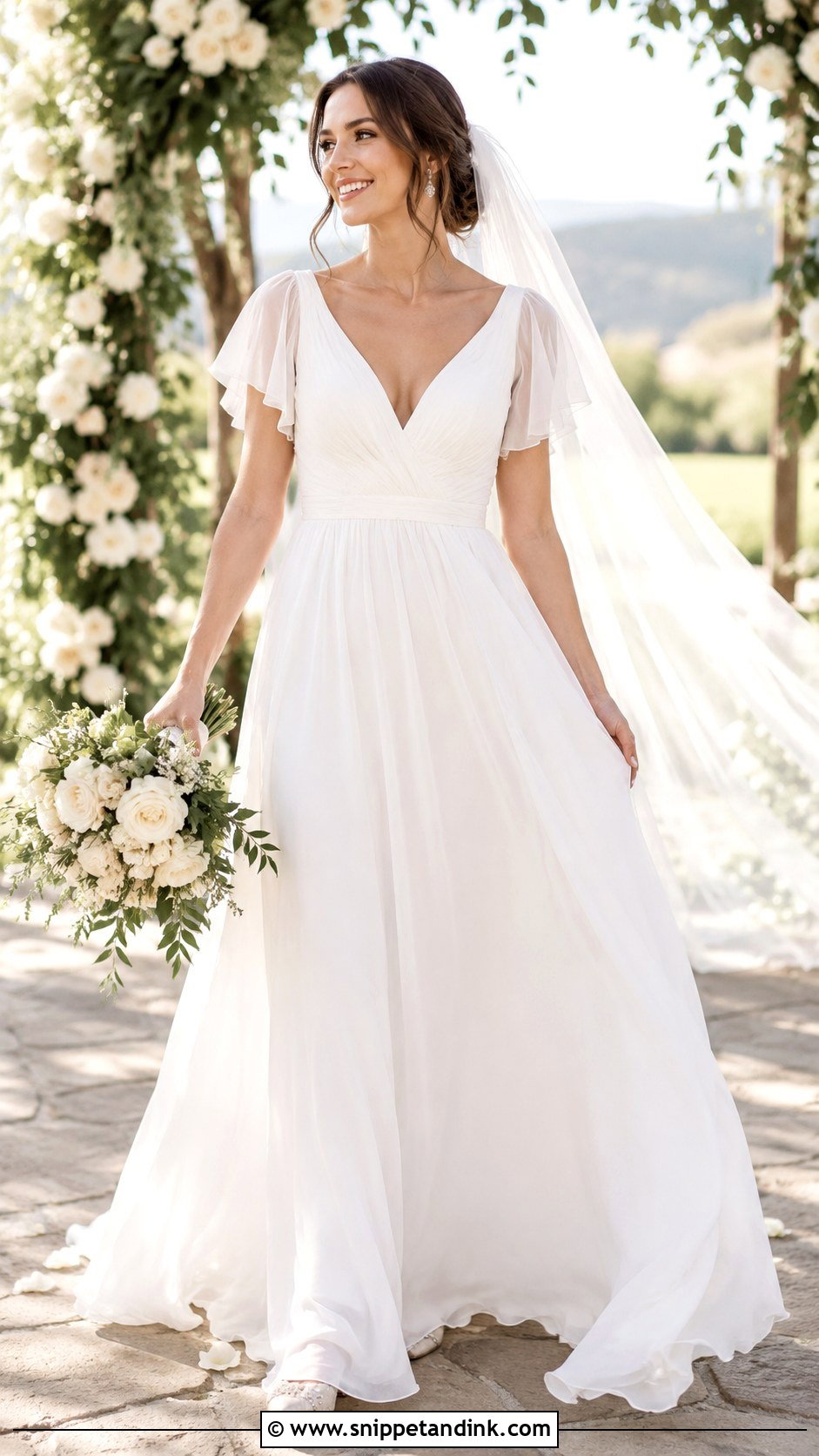 Snow White Chiffon Empire Waist Wedding Dress - Snippet and Ink - 20 Snow White Wedding Dress Ideas