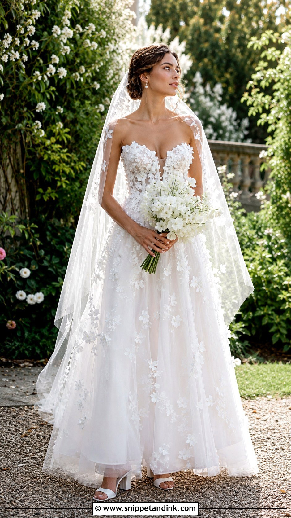 Snow White Floral Applique Wedding Dress - Snippet and Ink - 20 Snow White Wedding Dress Ideas