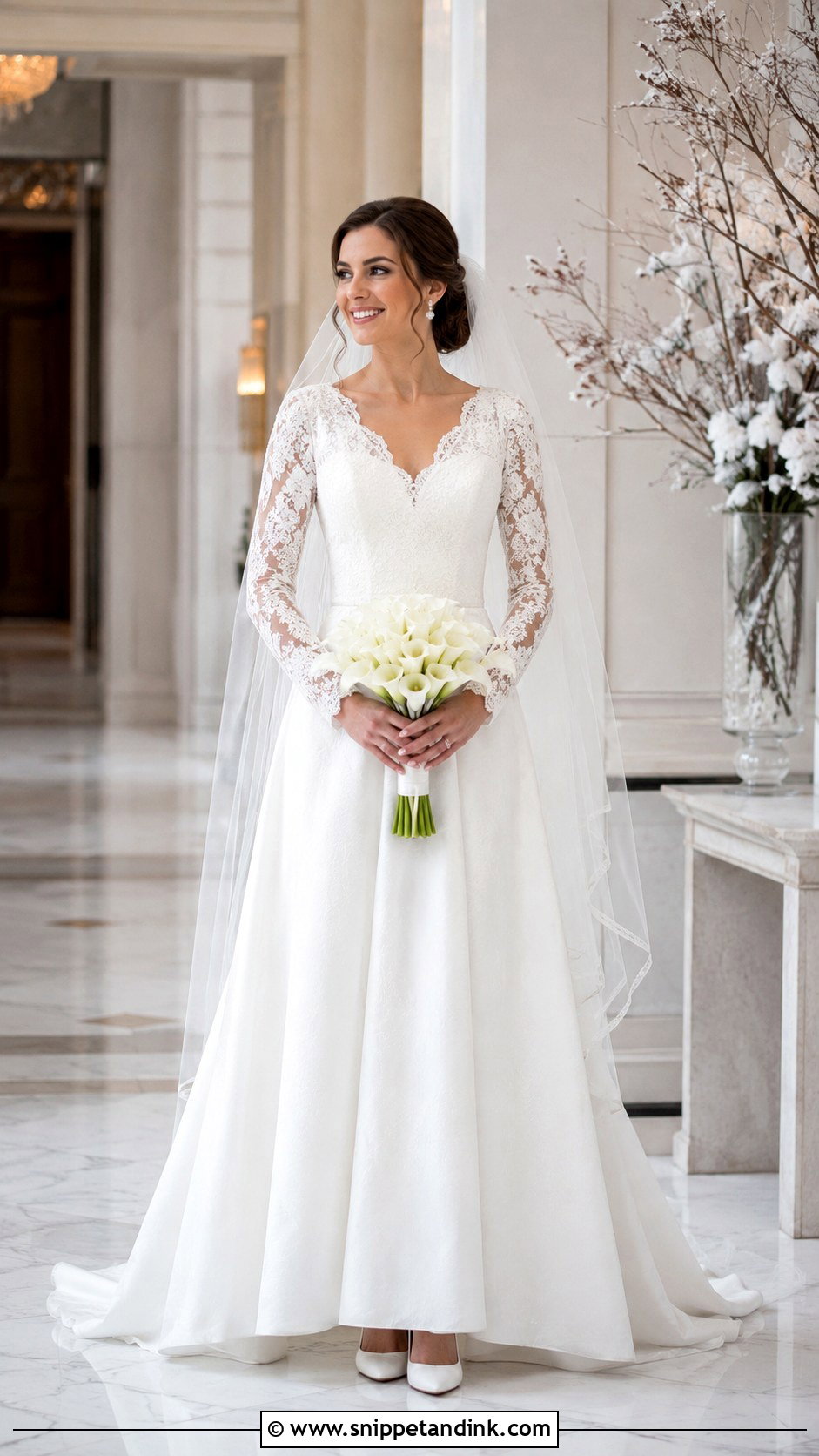 Snow White Long Sleeve Wedding Dress - Snippet and Ink - 20 Snow White Wedding Dress Ideas