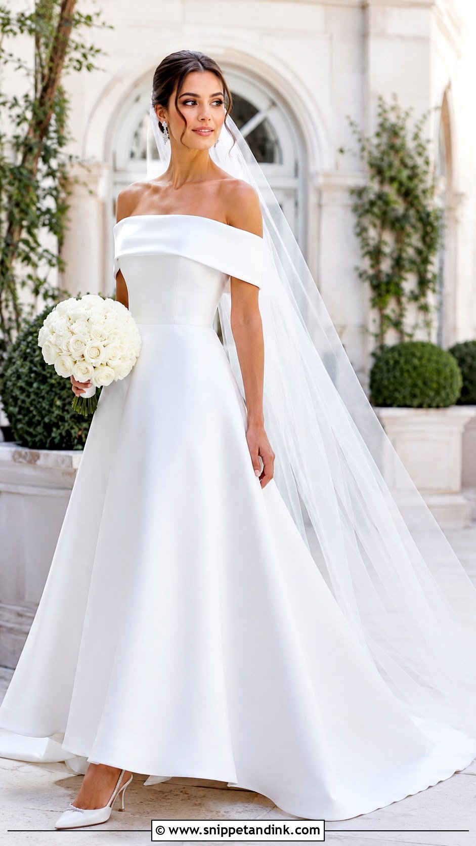 Snow White Off Shoulder Wedding Dress - Snippet and Ink - 20 Snow White Wedding Dress Ideas
