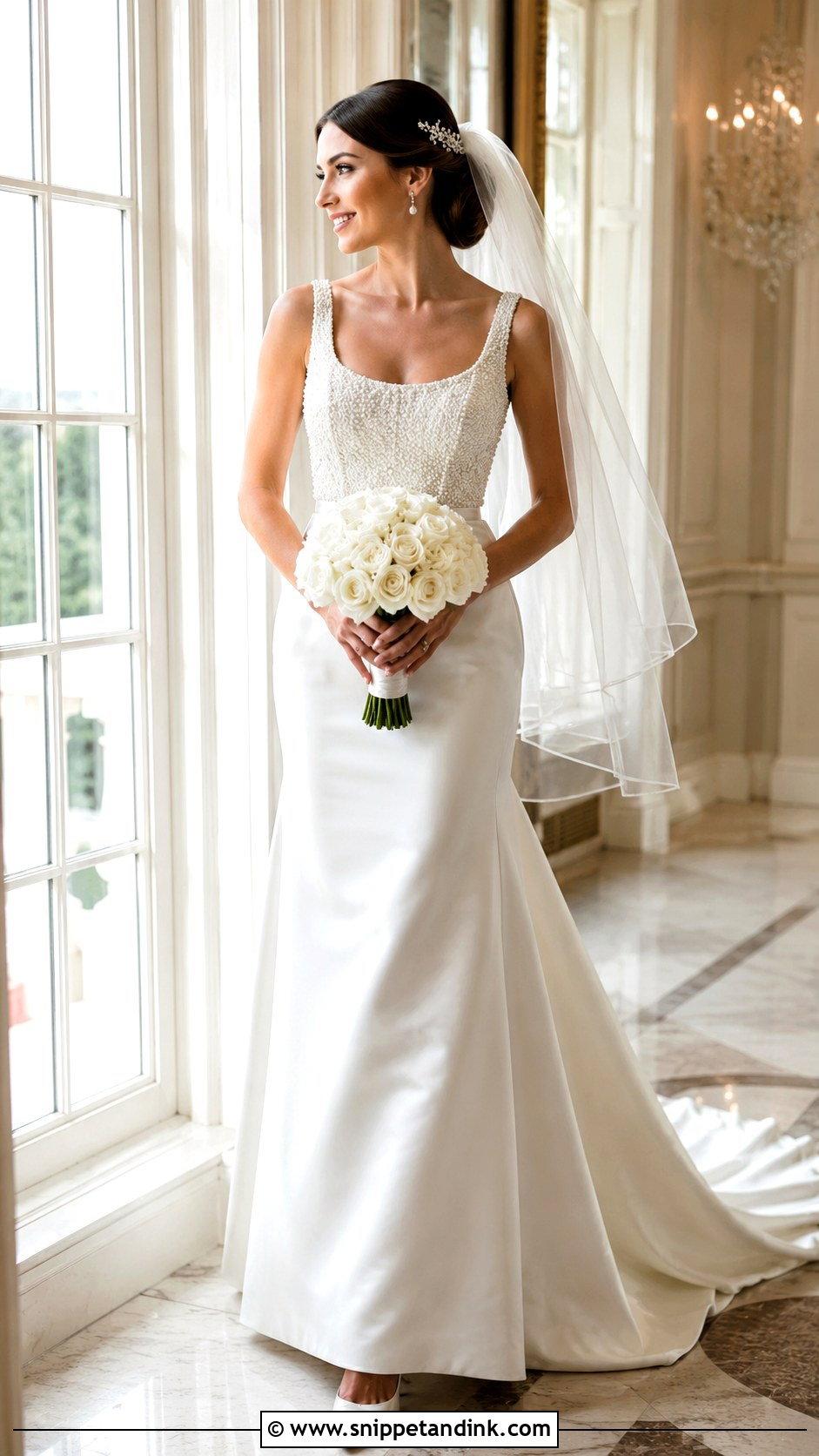 Snow White Pearl Beaded Wedding Dress - Snippet and Ink - 20 Snow White Wedding Dress Ideas