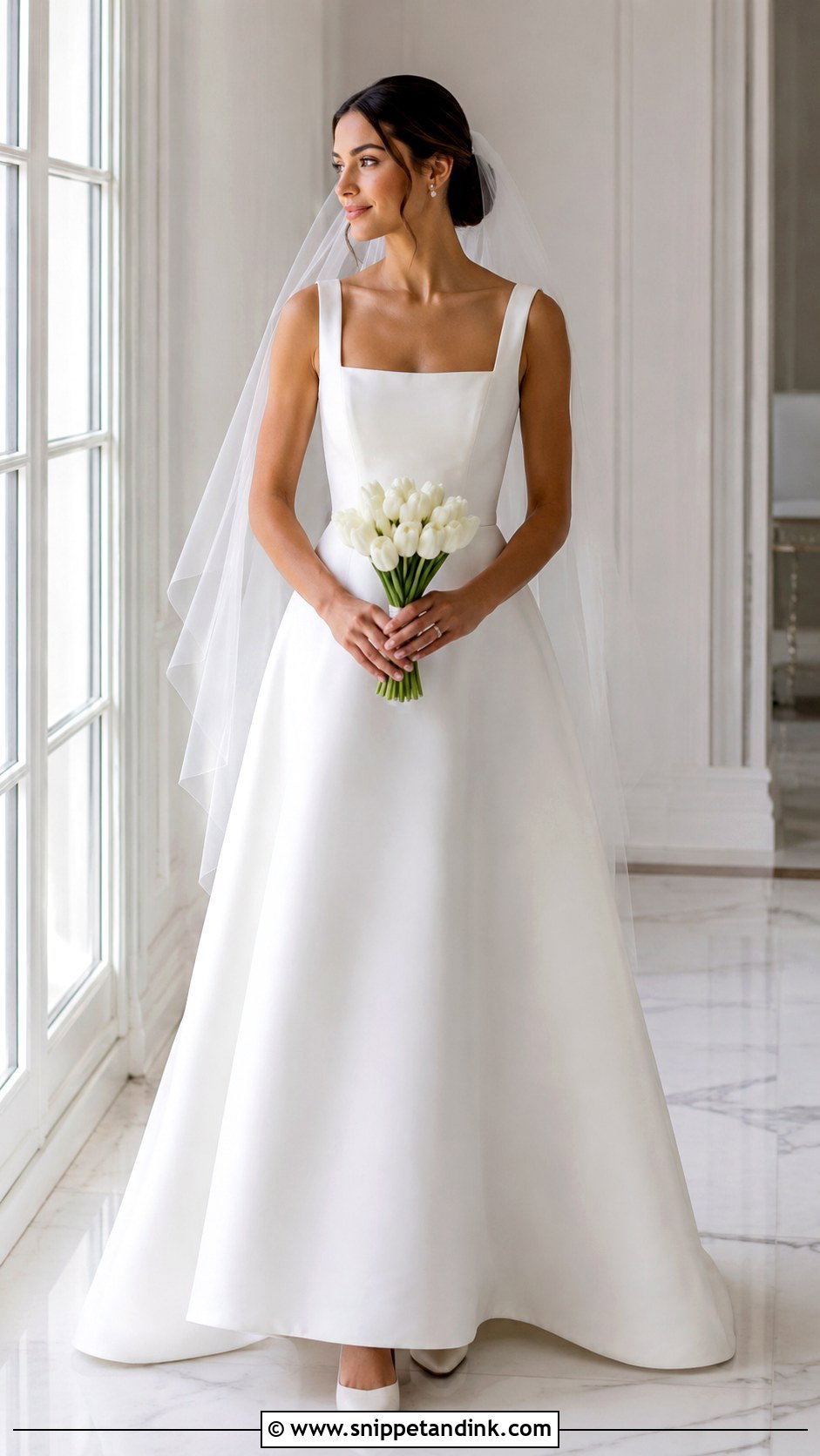 Snow White Square Neck Wedding Dress - Snippet and Ink - 20 Snow White Wedding Dress Ideas