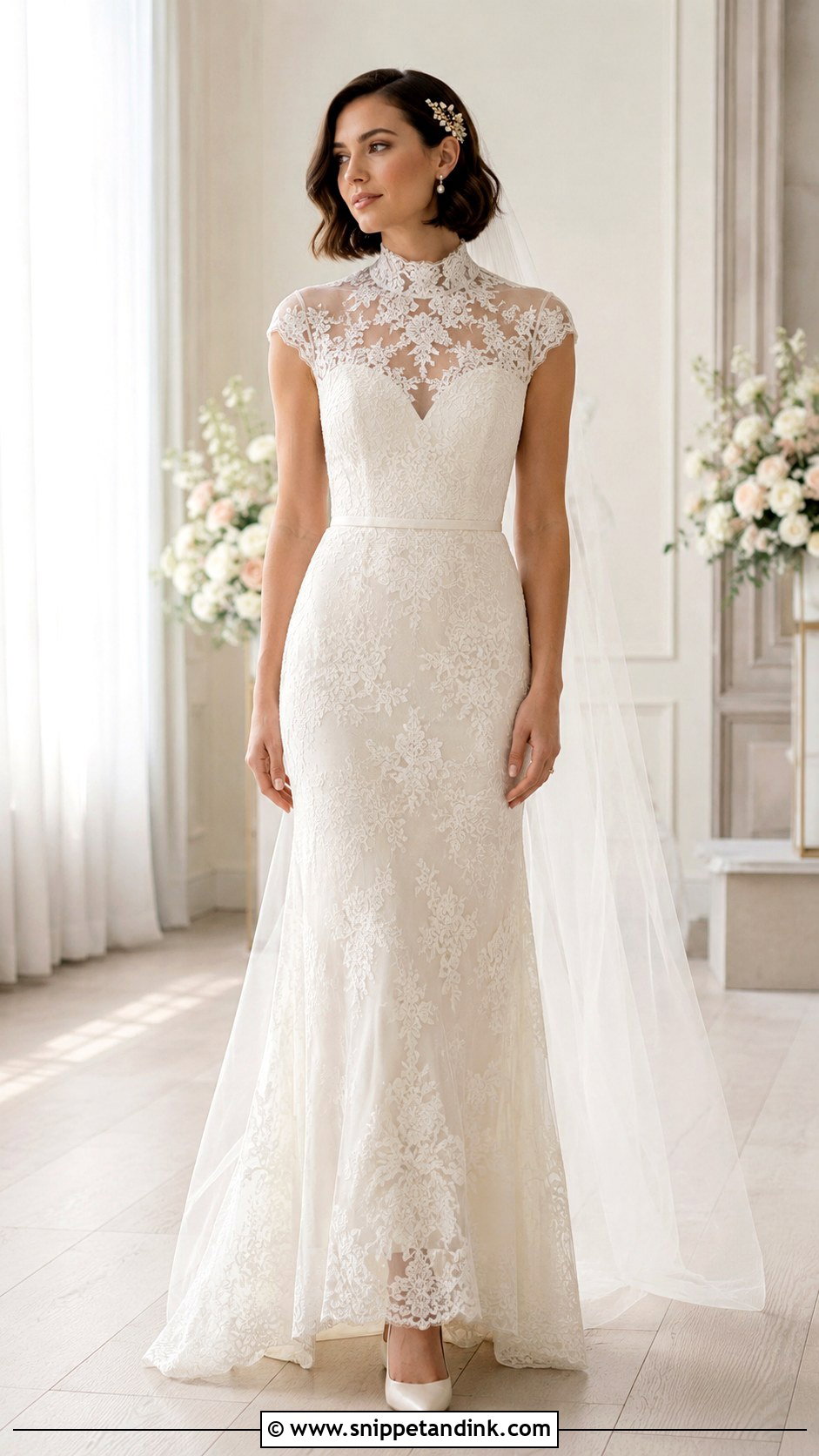 Soft Bob For High Neck Wedding Dress - Snippet and Ink - 20 High Neck Wedding Dress Hairstyle Ideas