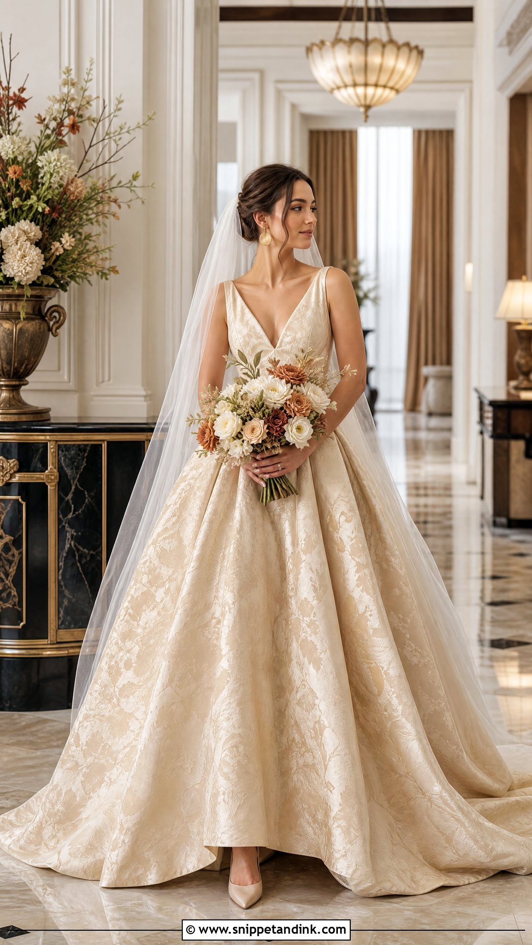 Soft Gold Jacquard Soft Autumn Wedding Dress - Snippet and Ink - 20 Soft Autumn Wedding Dress Ideas