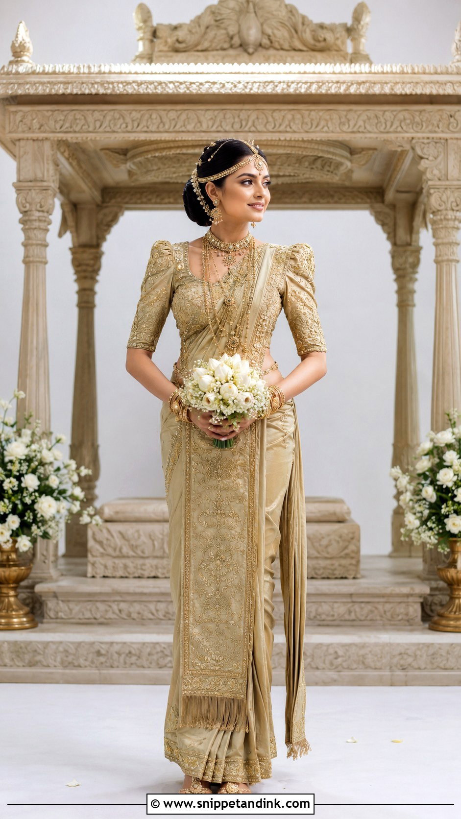 Soft Gold Kandyan Bride With Antique Jewelry - Snippet and Ink - 20 Kandian Bride Ideas