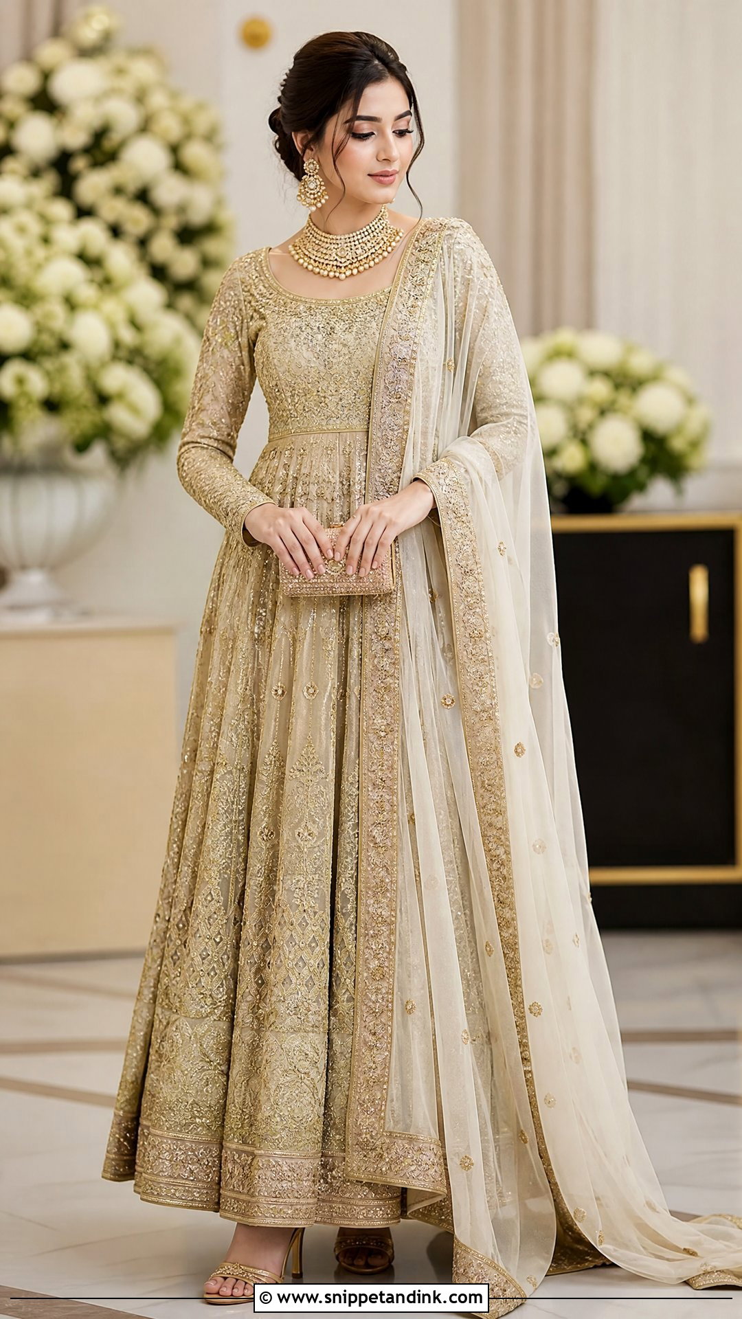 Soft Gold Pakistani Walima Bridal Anarkali - Snippet and Ink - 20 Pakistani Walima Bridal Dresses