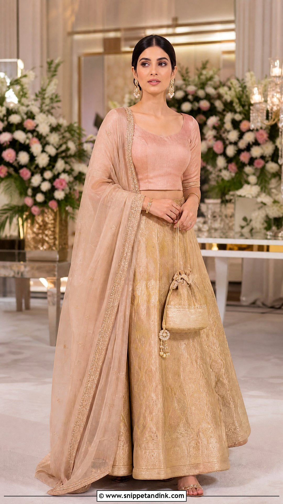 Soft Gold Walima Dress With Banarasi Lehenga - Snippet and Ink - 25 Walima Dress for Bride Sister Ideas
