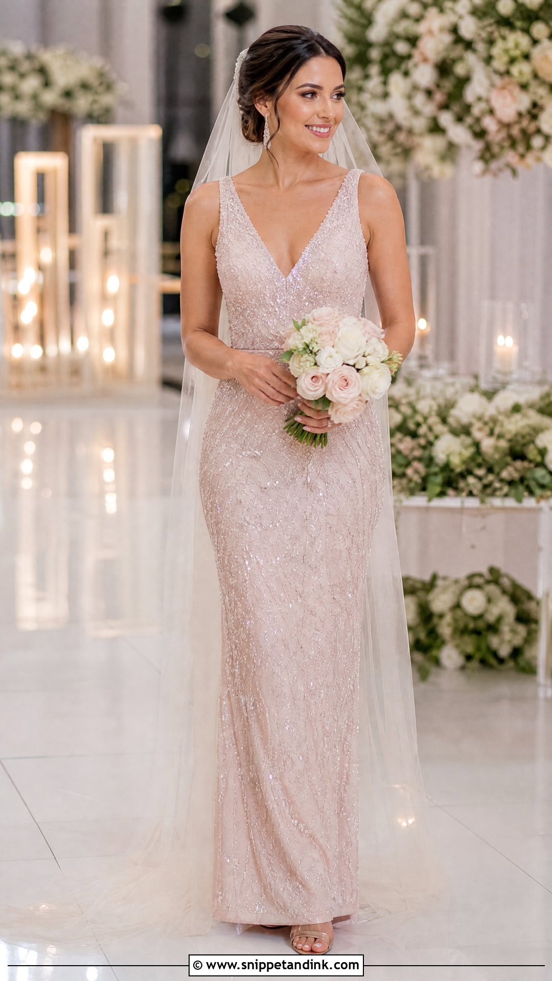 Soft Pink Beaded Wedding Dress - Snippet and Ink - 25 Soft Pink Wedding Dress Ideas