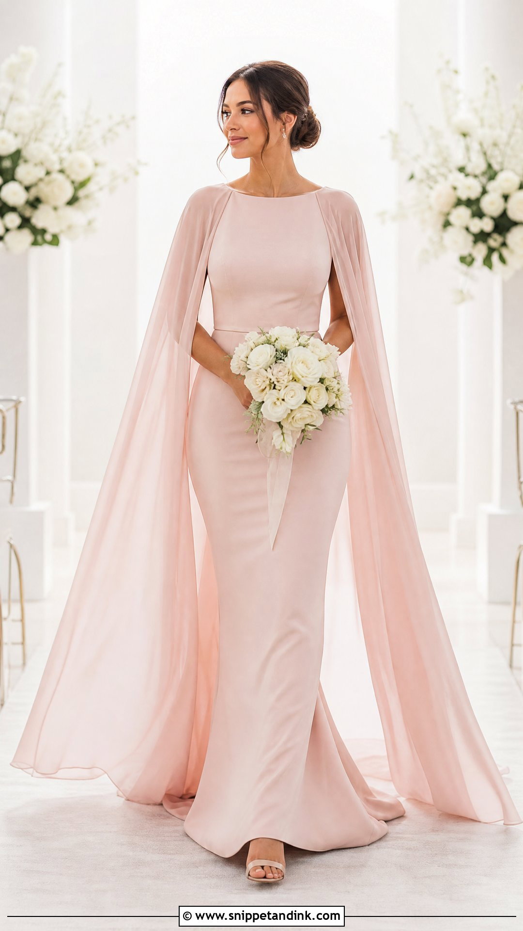 Soft Pink Cape Wedding Dress - Snippet and Ink - 25 Soft Pink Wedding Dress Ideas