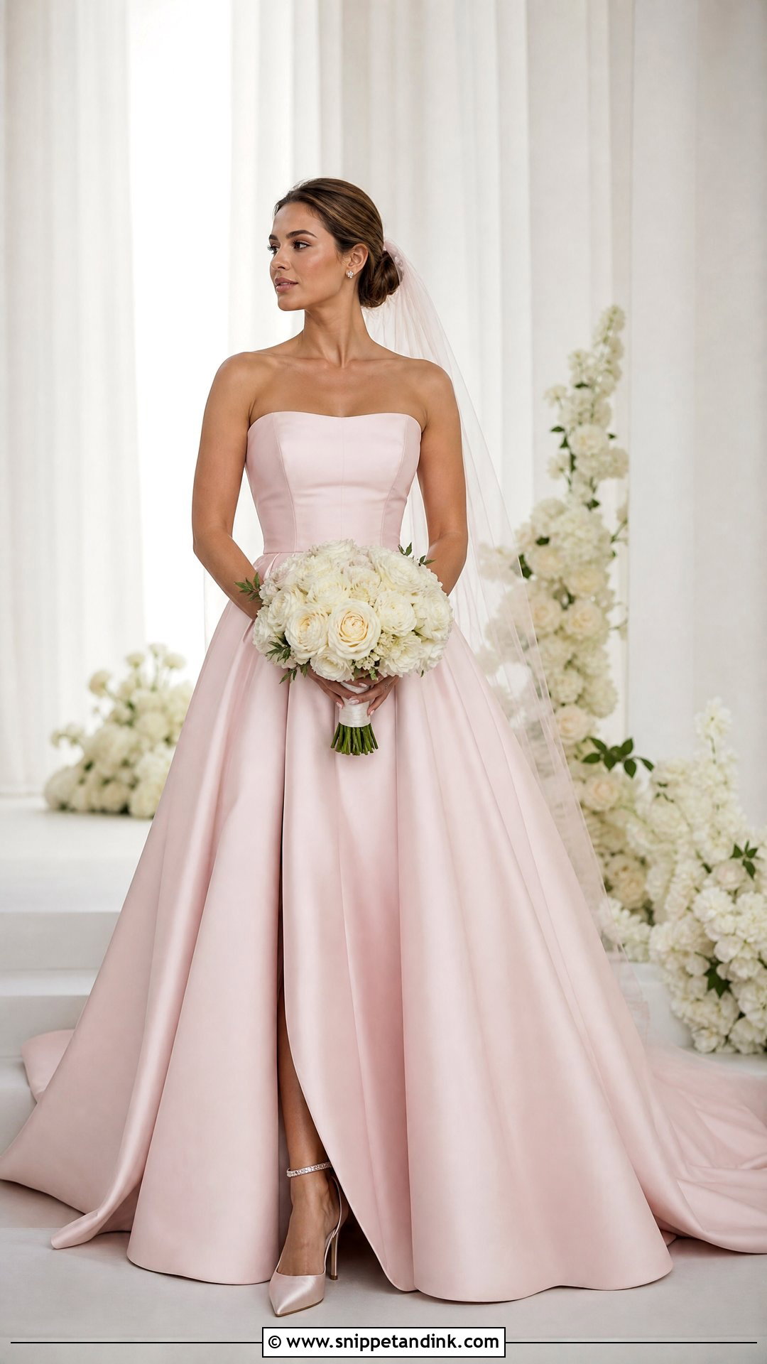 Soft Pink Strapless Wedding Dress - Snippet and Ink - 25 Soft Pink Wedding Dress Ideas