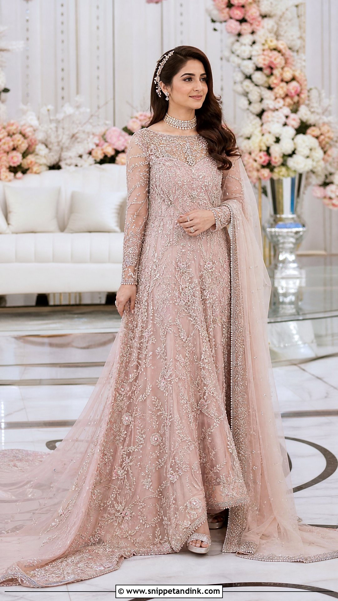 Soft Pink Trail Pakistani Bridal Walima Maxi - Snippet and Ink - 20 Pakistani Bridal Walima Maxi Ideas