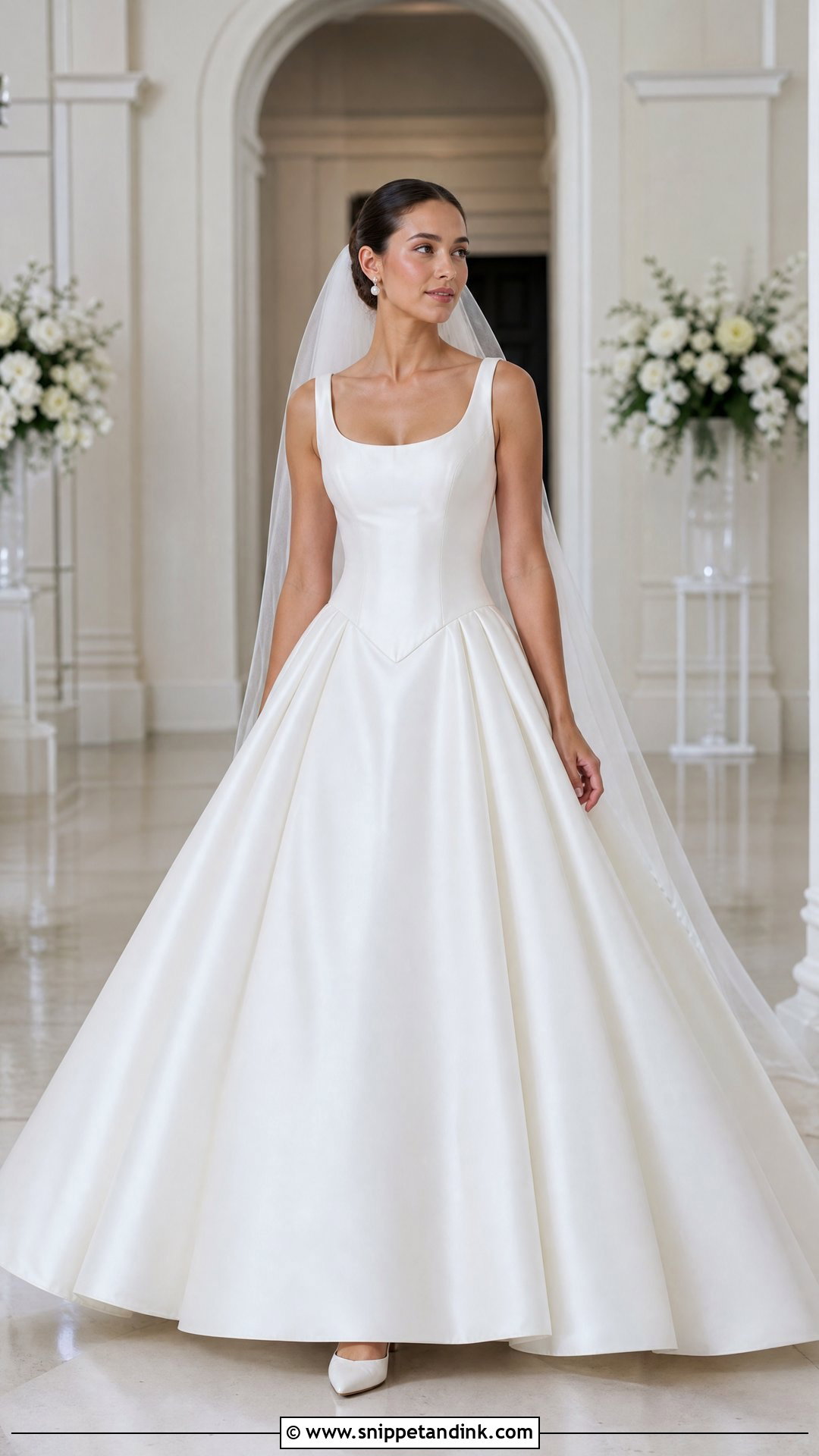 Solid White Basque Waist Wedding Dress - Snippet and Ink - 20 Solid White Wedding Dress Ideas