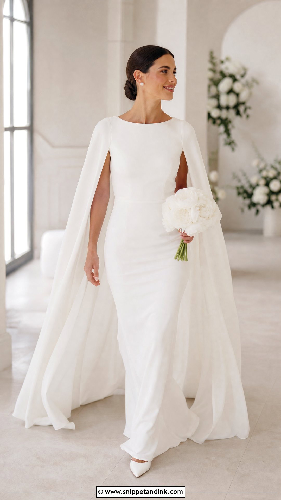Solid White Cape Sleeve Wedding Dress - Snippet and Ink - 20 Solid White Wedding Dress Ideas