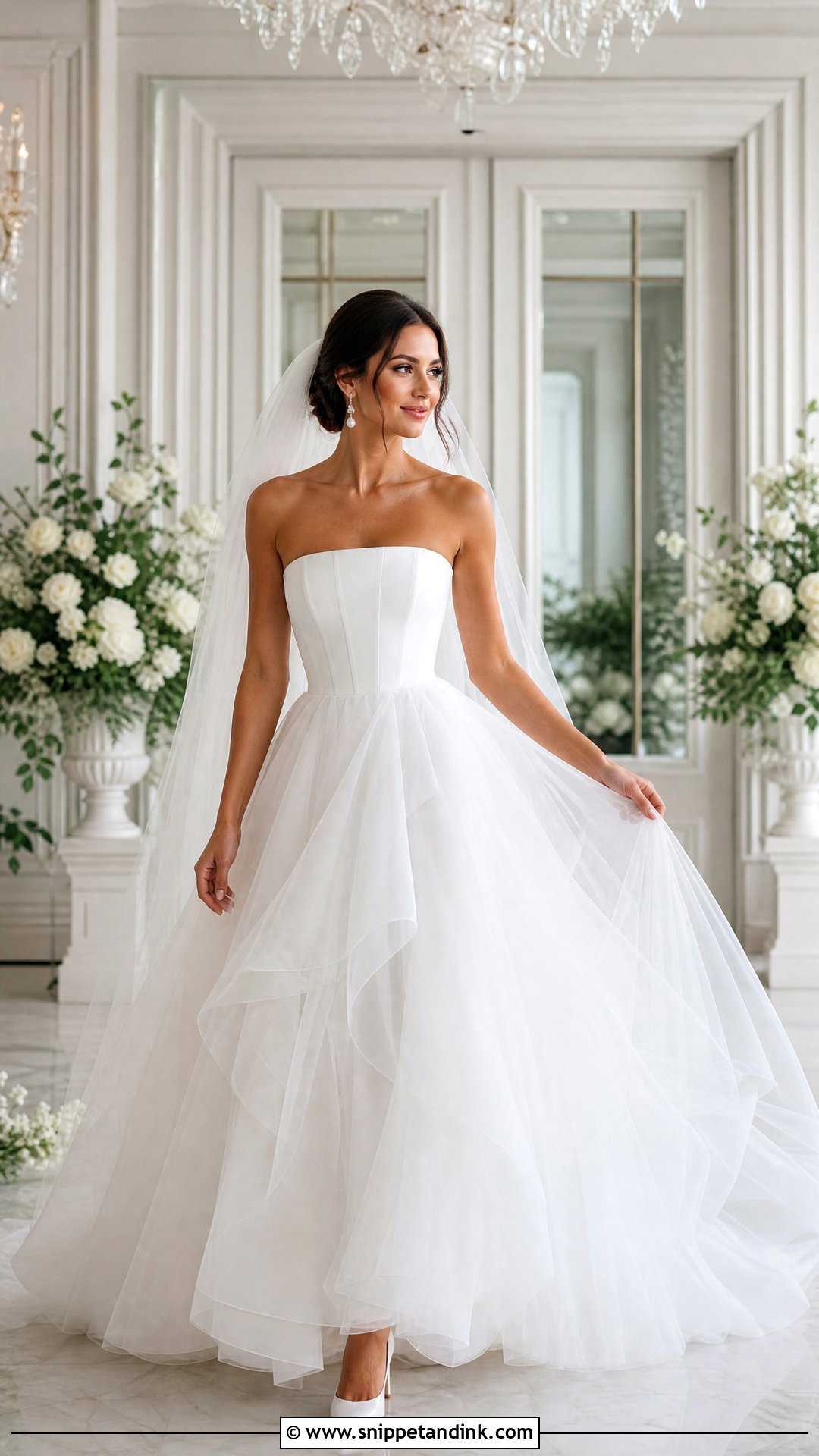 Solid White Corset Tulle Wedding Dress - Snippet and Ink - 20 Solid White Wedding Dress Ideas