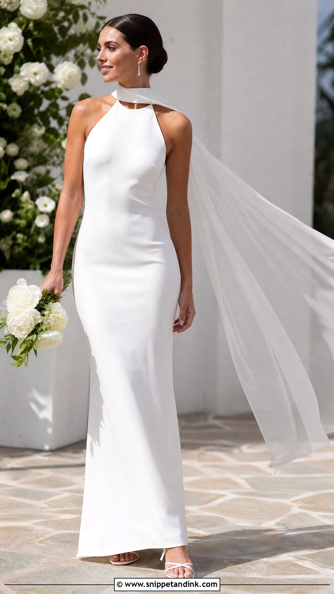 Solid White Halter Sheath Wedding Dress - Snippet and Ink - 20 Solid White Wedding Dress Ideas