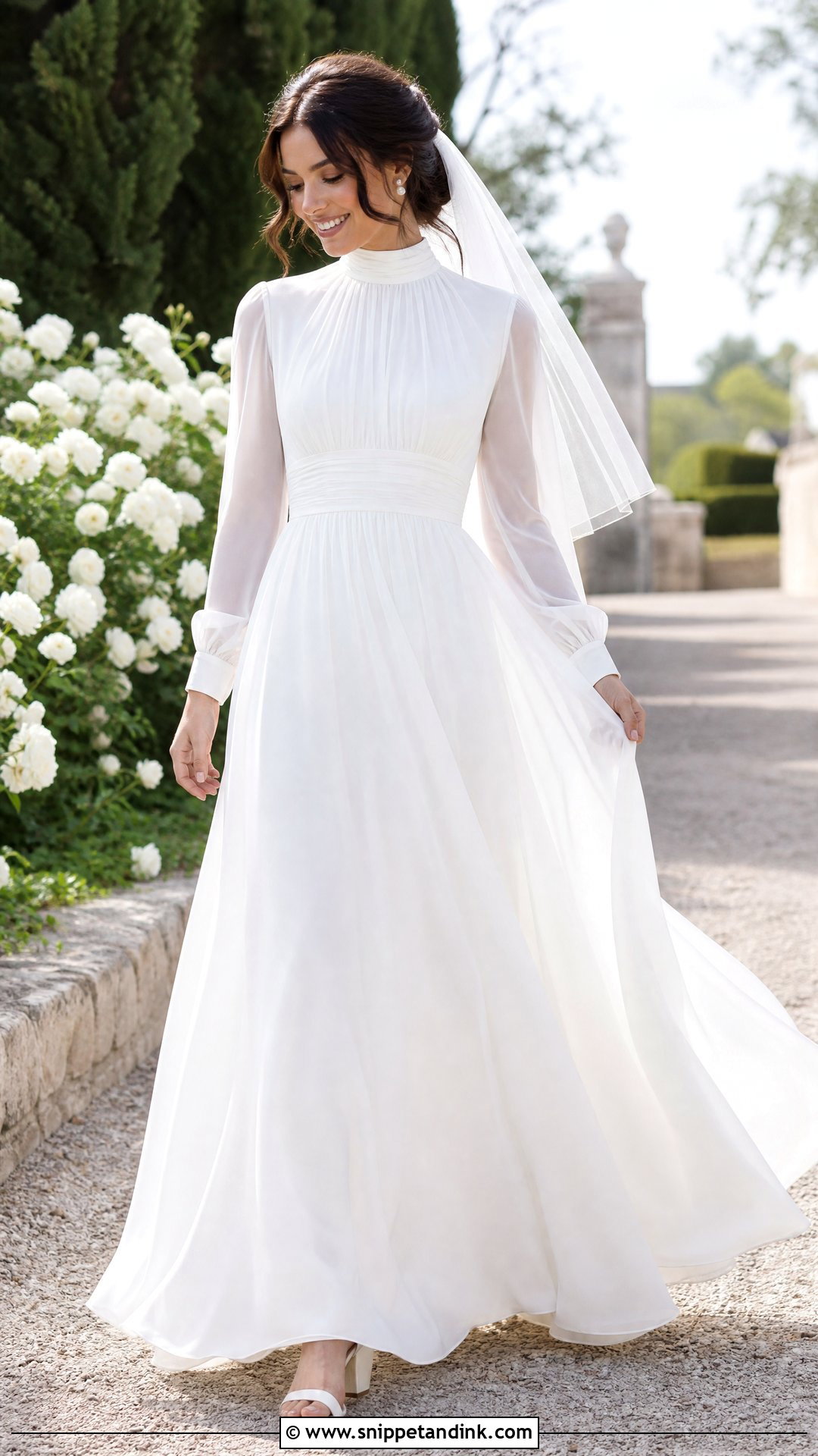 Solid White High Neck Chiffon Wedding Dress - Snippet and Ink - 20 Solid White Wedding Dress Ideas