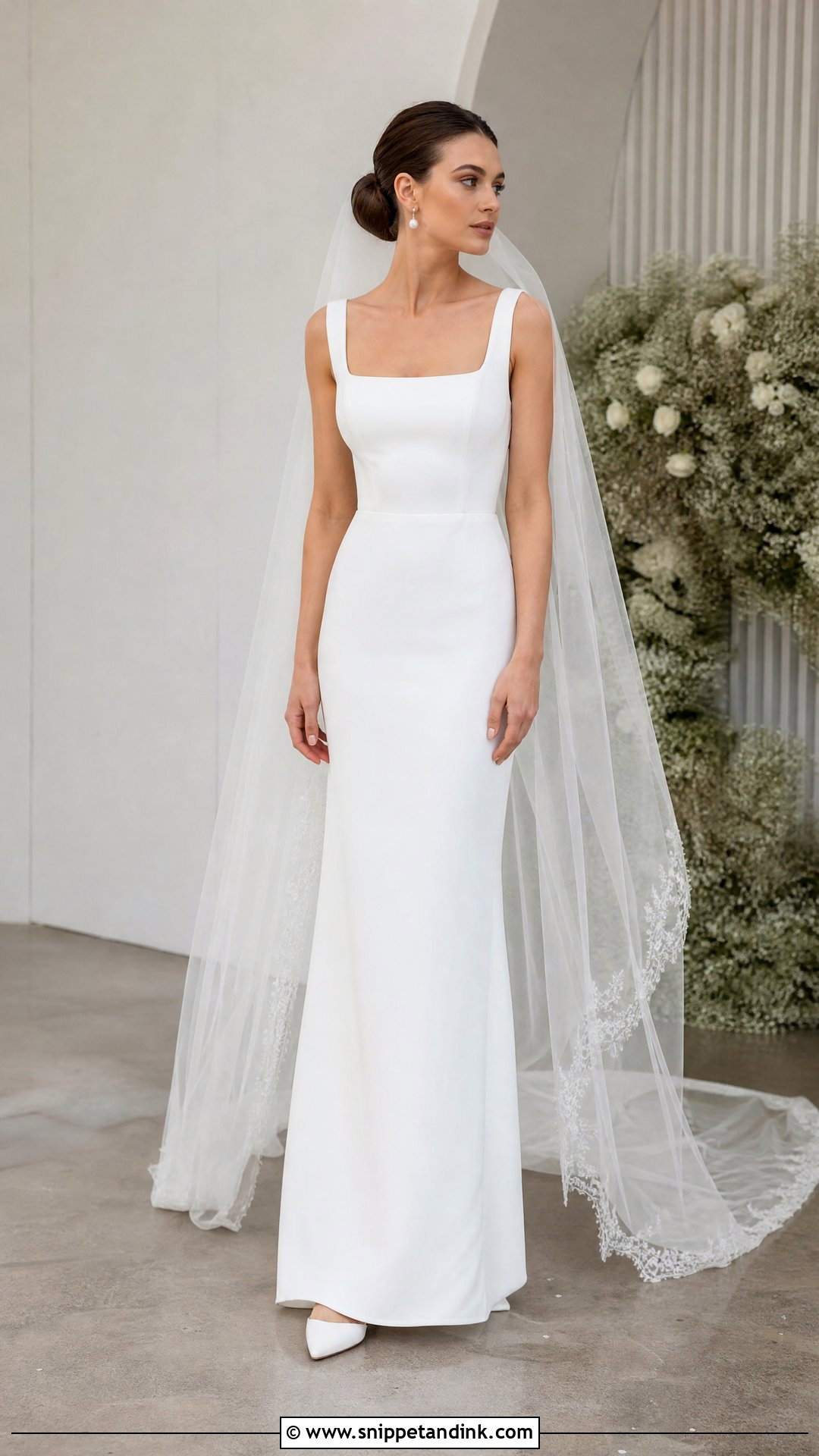 Solid White Square Neck Column Wedding Dress - Snippet and Ink - 20 Solid White Wedding Dress Ideas