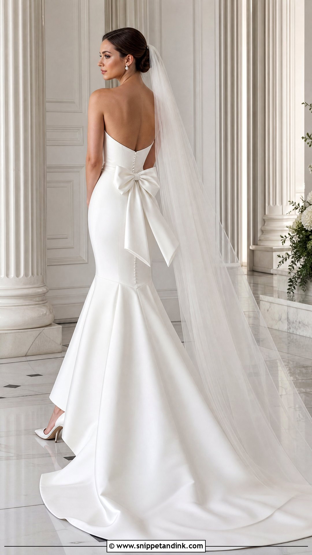 Solid White Trumpet Wedding Dress With Bow - Snippet and Ink - 20 Solid White Wedding Dress Ideas