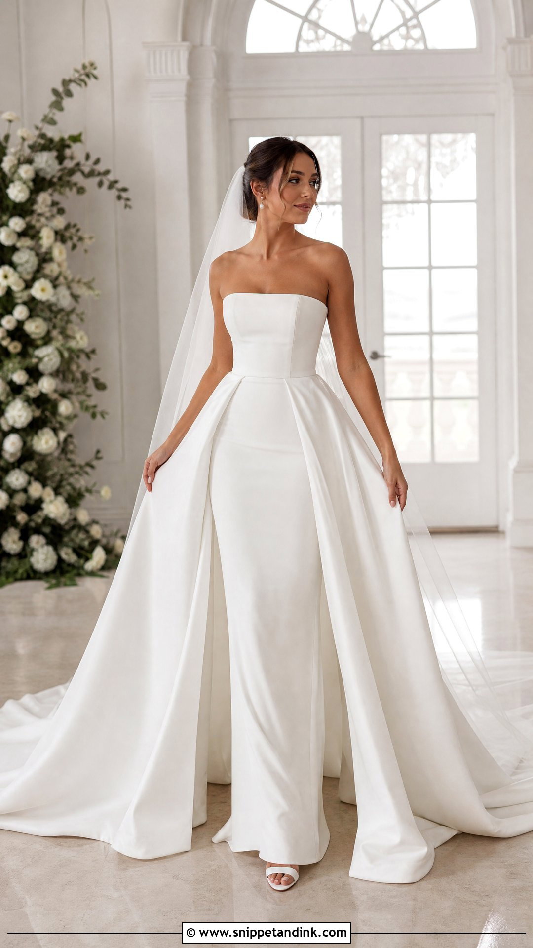 Solid White Wedding Dress With Detachable Overskirt - Snippet and Ink - 20 Solid White Wedding Dress Ideas