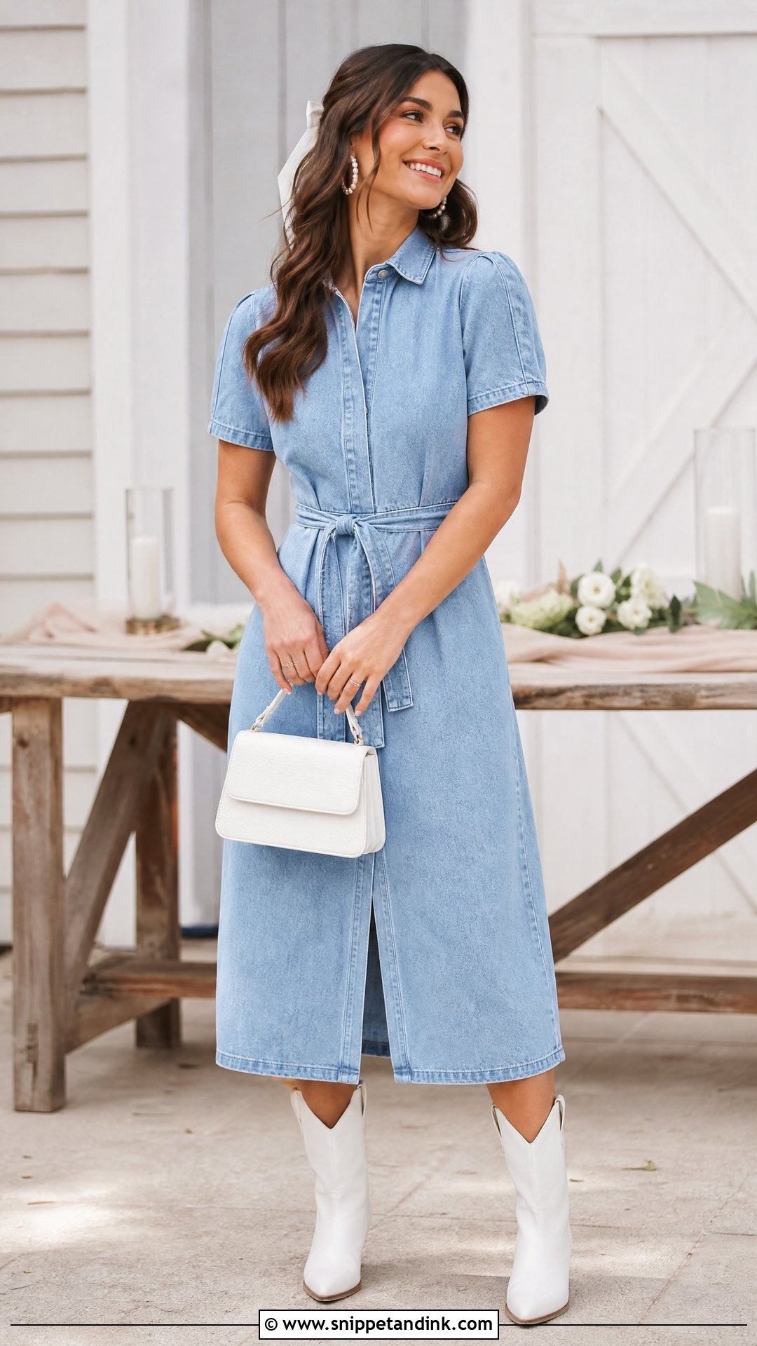 Something Blue Denim Dress Outfit - Snippet and Ink - 20 Something Blue Outfit Ideas
