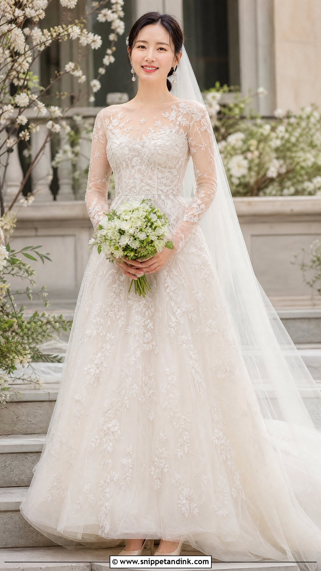 Son Ye Jin Long Sleeve Floral Wedding Dress - Snippet and Ink - 20 Son Ye Jin Wedding Dress Ideas