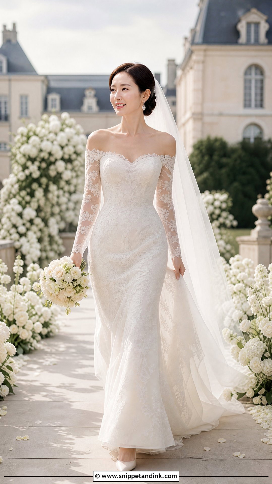 Son Ye Jin Off Shoulder Lace Wedding Dress - Snippet and Ink - 20 Son Ye Jin Wedding Dress Ideas