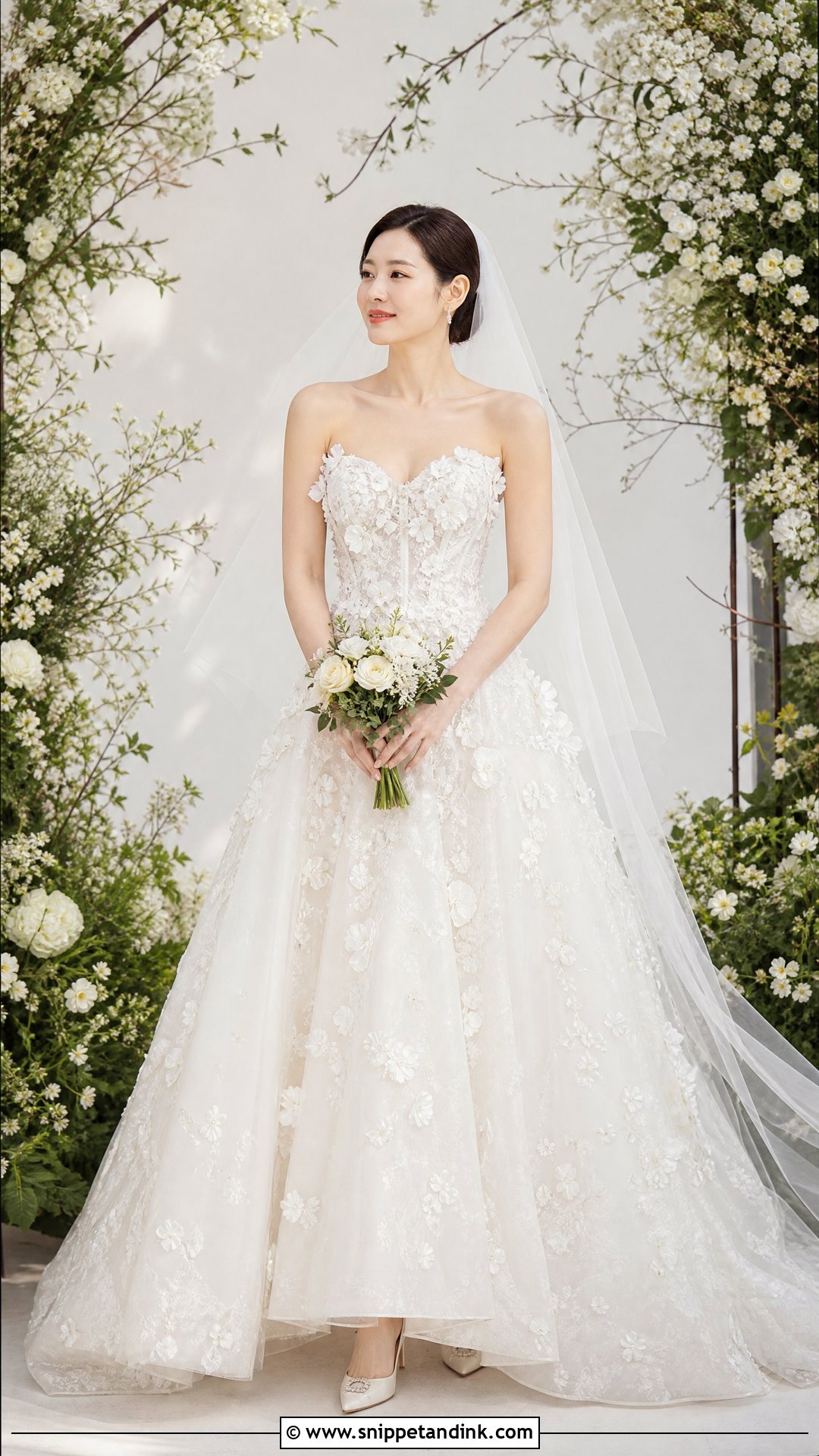 Son Ye Jin Strapless Floral Wedding Dress - Snippet and Ink - 20 Son Ye Jin Wedding Dress Ideas