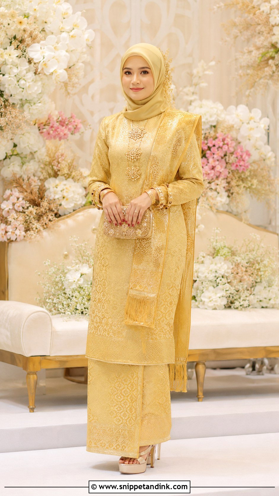 Songket Baju Kurung Sanding - Snippet and Ink - 30 Malay Wedding Dress Ideas