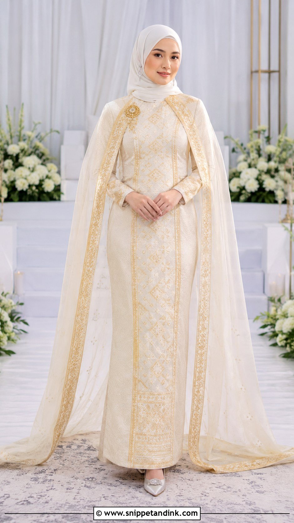 Songket Wedding Dress With Cape - Snippet and Ink - 20 Modern Songket Wedding Dress Ideas