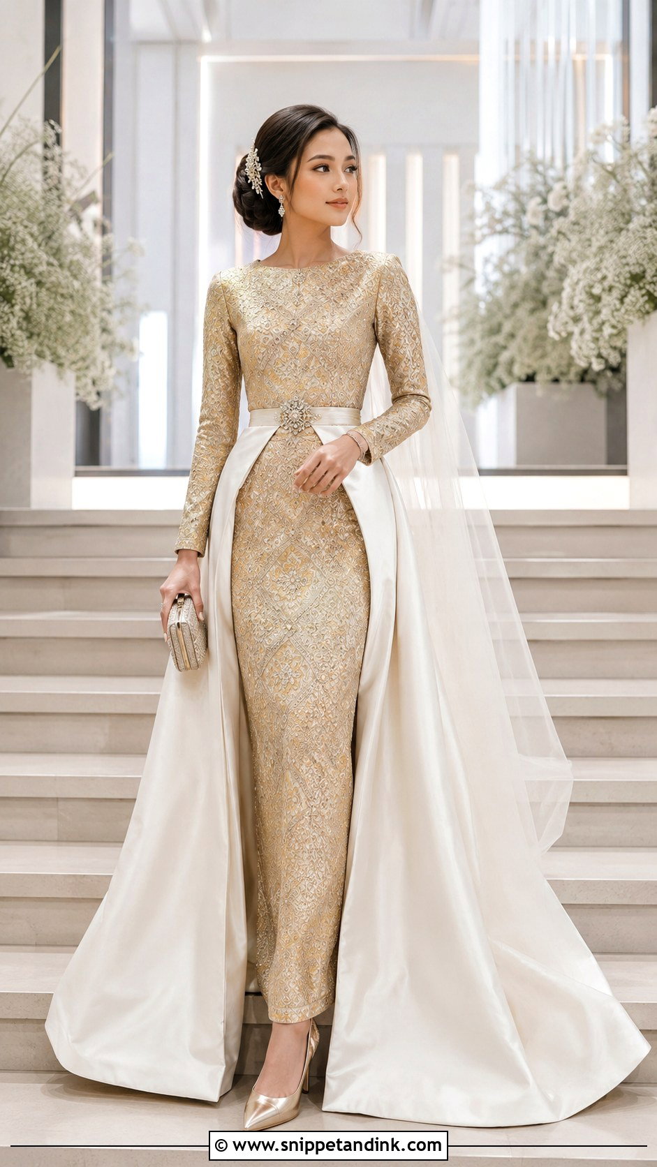 Songket Wedding Dress With Overskirt - Snippet and Ink - 20 Modern Songket Wedding Dress Ideas