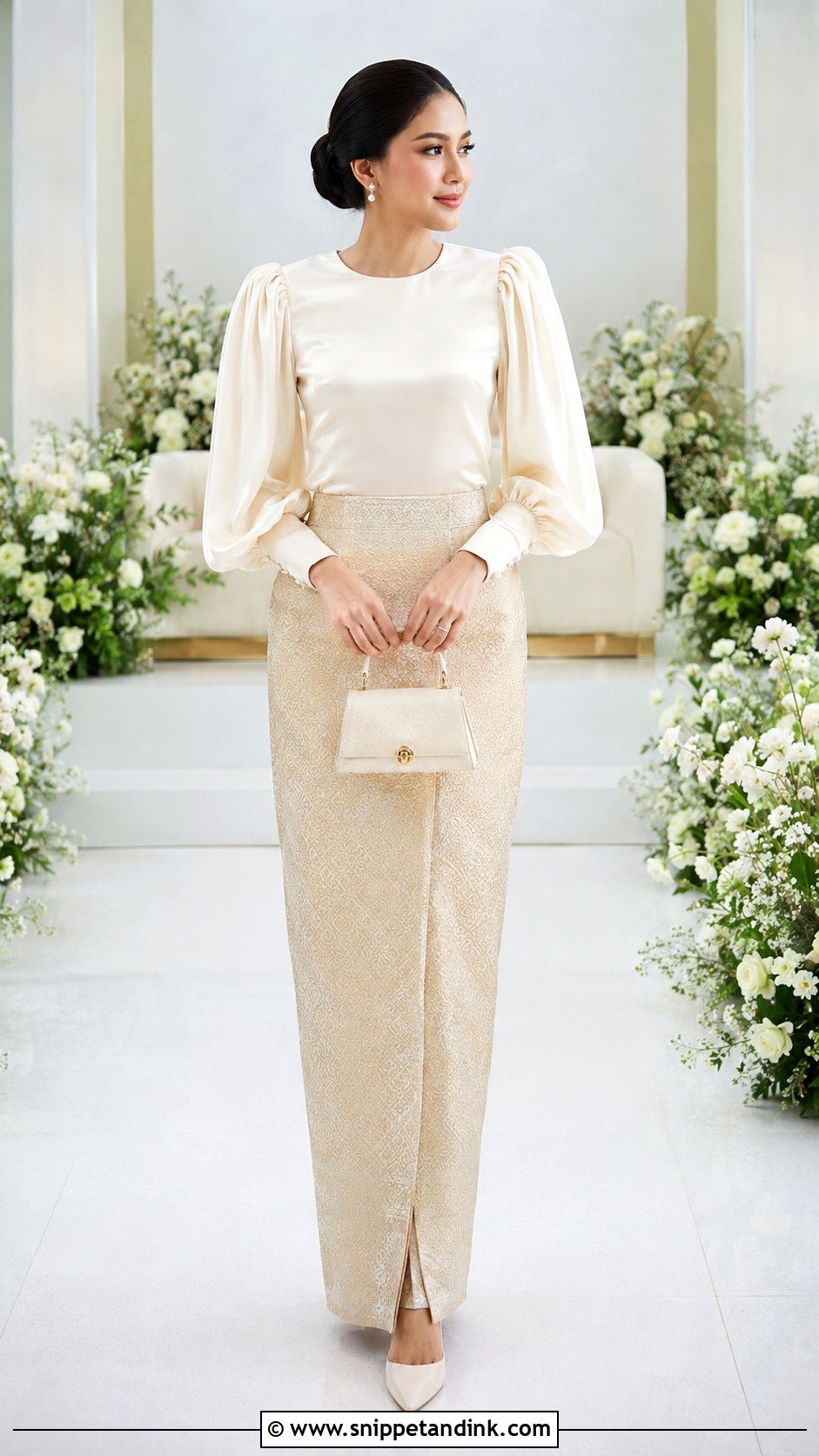Songket Wedding Dress With Puff Sleeves - Snippet and Ink - 20 Modern Songket Wedding Dress Ideas