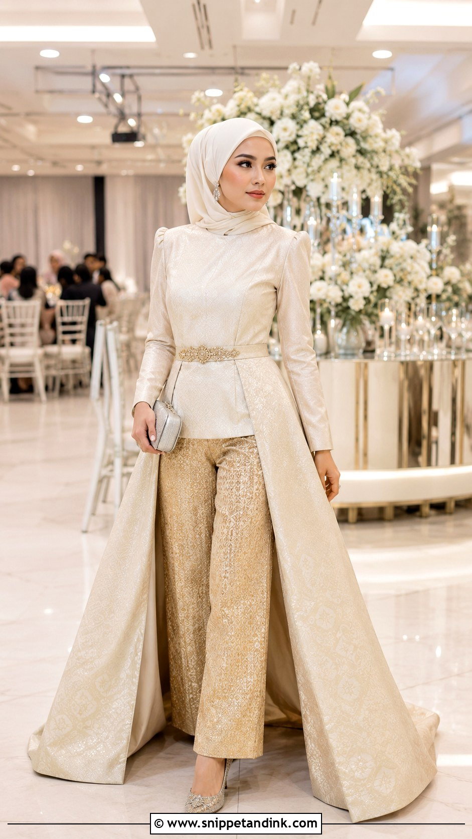 Songket Wedding Dress With Wide Leg Pants - Snippet and Ink - 20 Modern Songket Wedding Dress Ideas