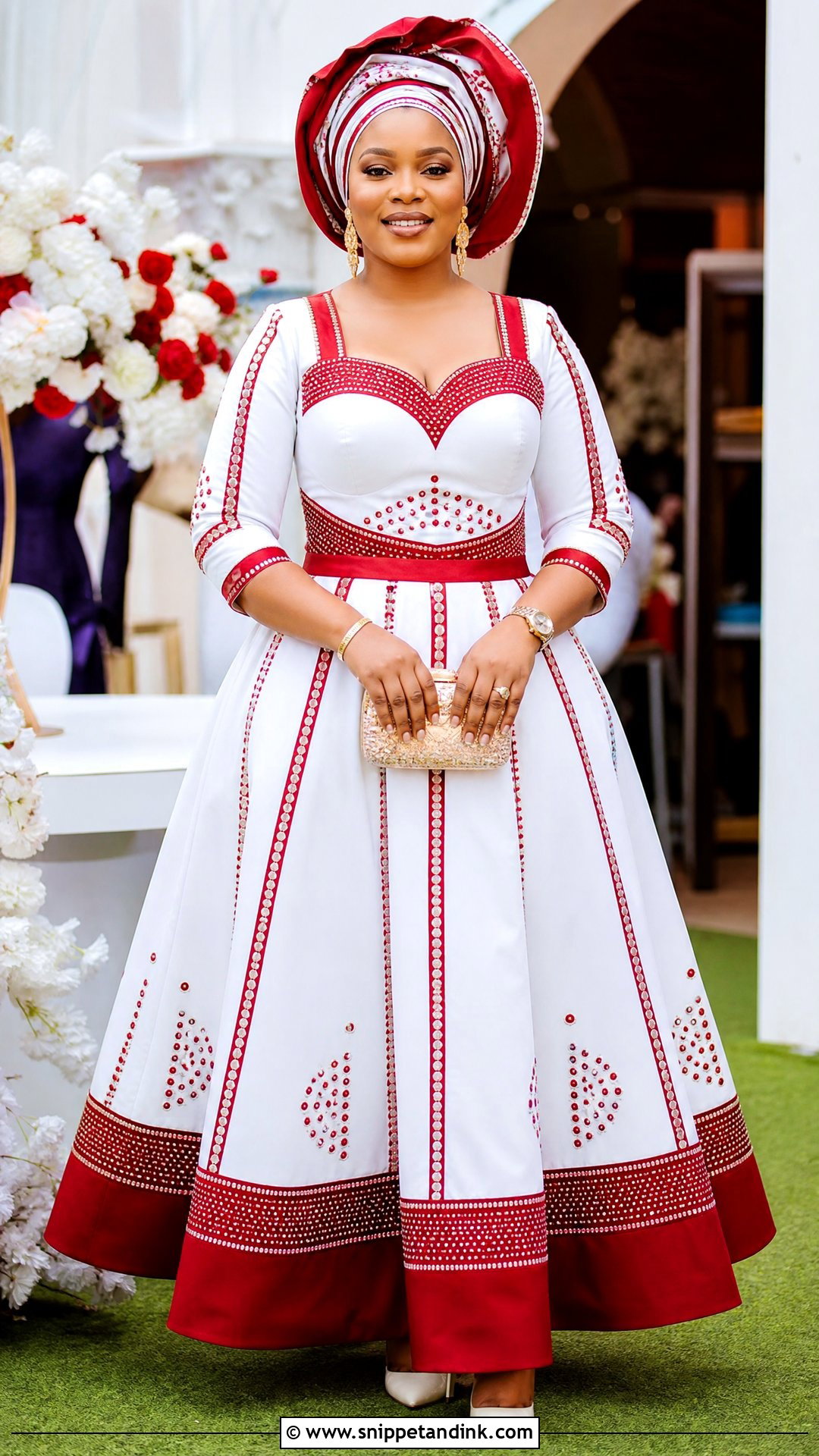 Sotho Traditional Wedding Dress With Matching Headwrap - Snippet and Ink - 20 Sotho Traditional Wedding Dresses