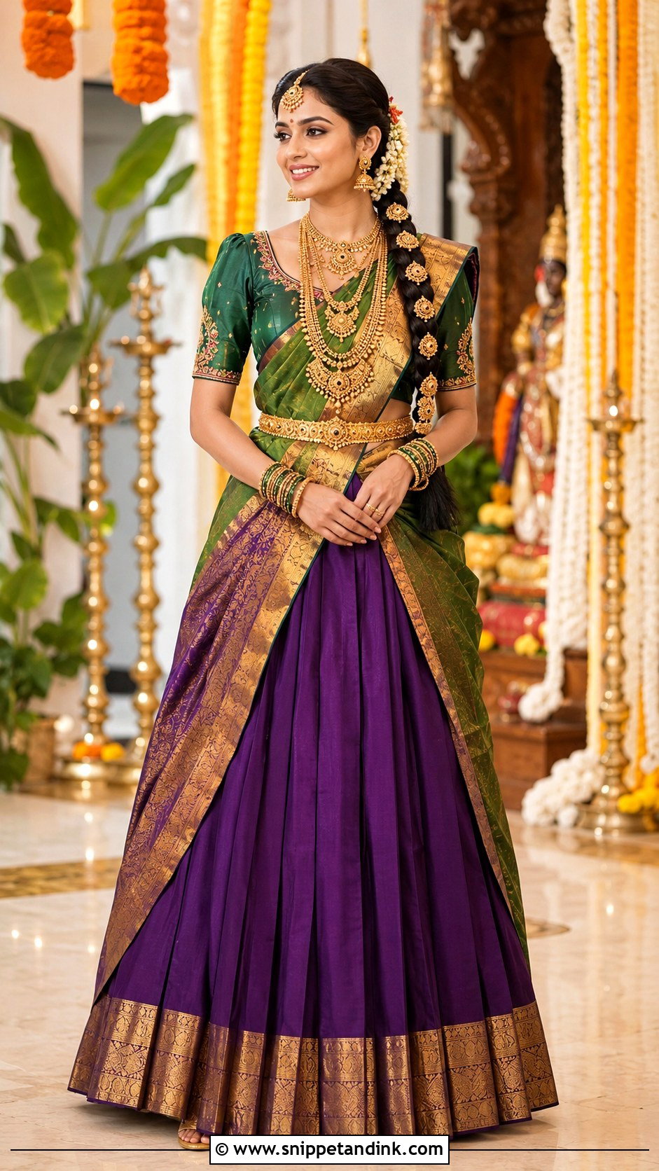 South Indian Half Saree Bridal Outfit - Snippet and Ink - 20 Bridal Traditional Outfit Ideas