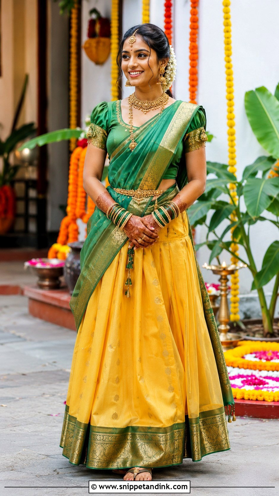South Indian Half Saree For Haldi - Snippet and Ink - 25 Indian Haldi Outfit Ideas